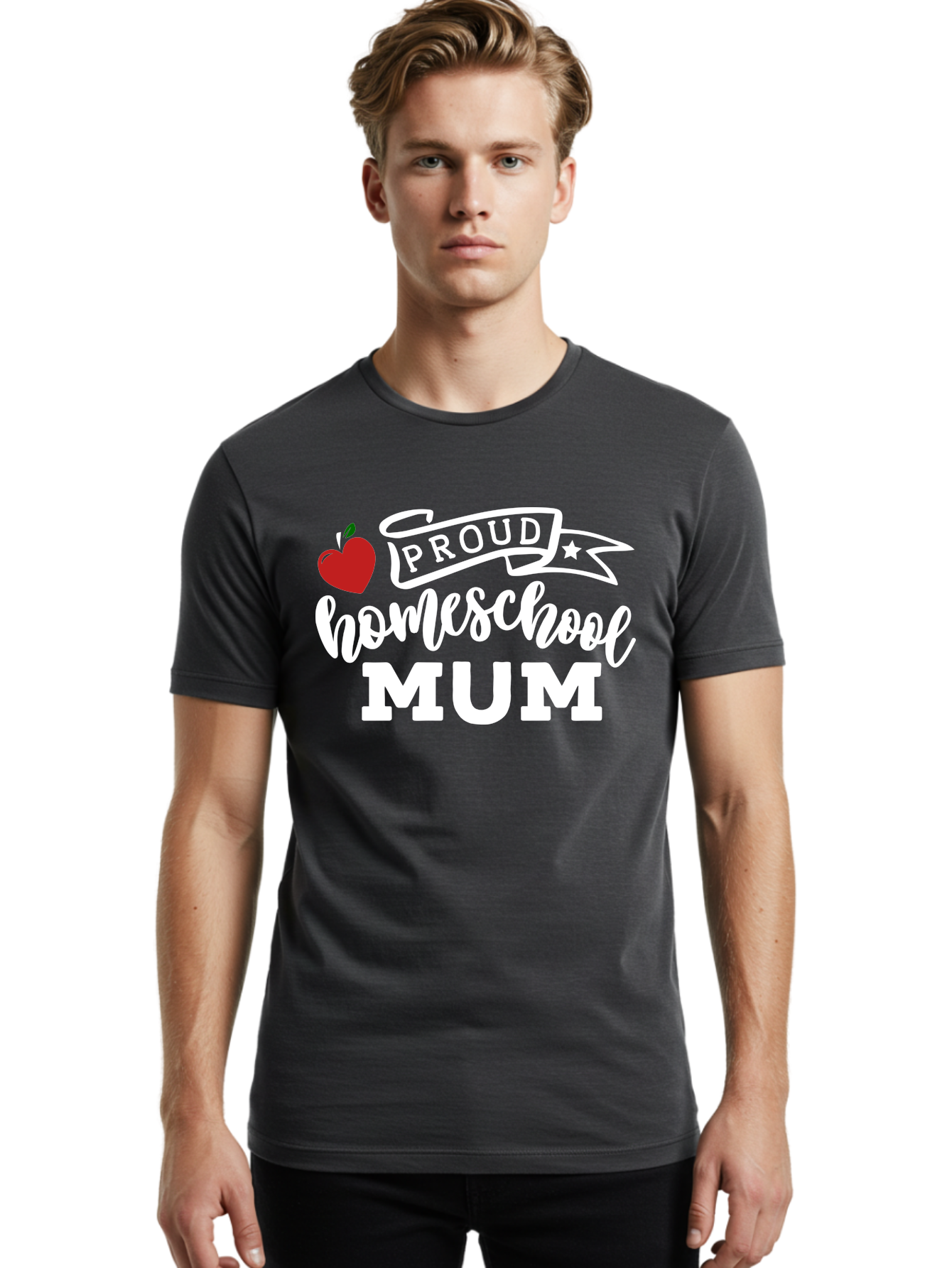 Proud-Homeschool-Mum-2 Men'S Graphic Tee, 100% Cotton, Comfortable Casual Summer Wear, Machine Washable, Proud Homeschool Mum, Homeschooling Mom, Home Education, Proud Parent, Apple Logo, Banner Design, Star Symbol, Custom Apparel, Aab426 26