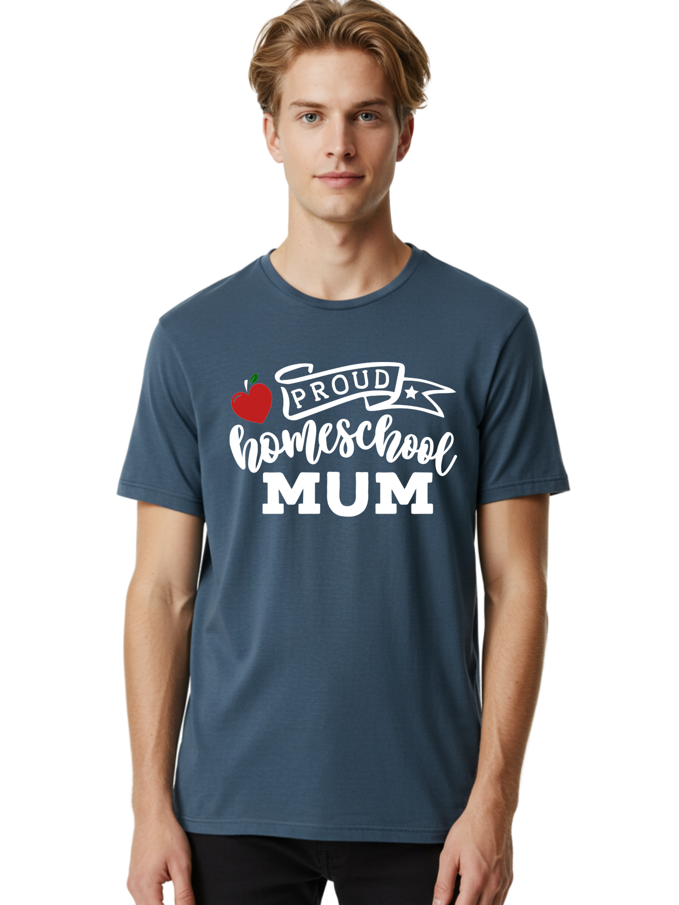 Proud-Homeschool-Mum-2 Men'S Graphic Tee, 100% Cotton, Comfortable Casual Summer Wear, Machine Washable, Proud Homeschool Mum, Homeschooling Mom, Home Education, Proud Parent, Apple Logo, Banner Design, Star Symbol, Custom Apparel, Aab426 10