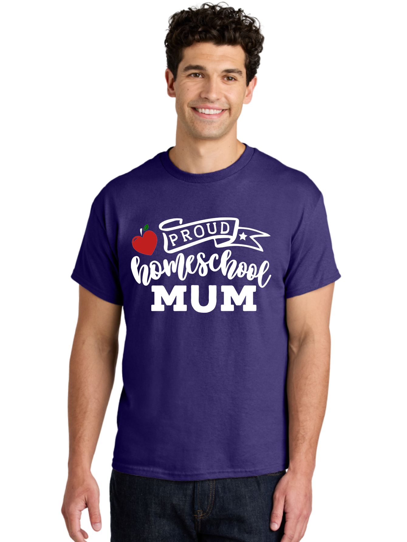 Proud-Homeschool-Mum-2 Men'S Graphic Tee, 100% Cotton, Comfortable Casual Summer Wear, Machine Washable, Proud Homeschool Mum, Homeschooling Mom, Home Education, Proud Parent, Apple Logo, Banner Design, Star Symbol, Custom Apparel, Aab426 20