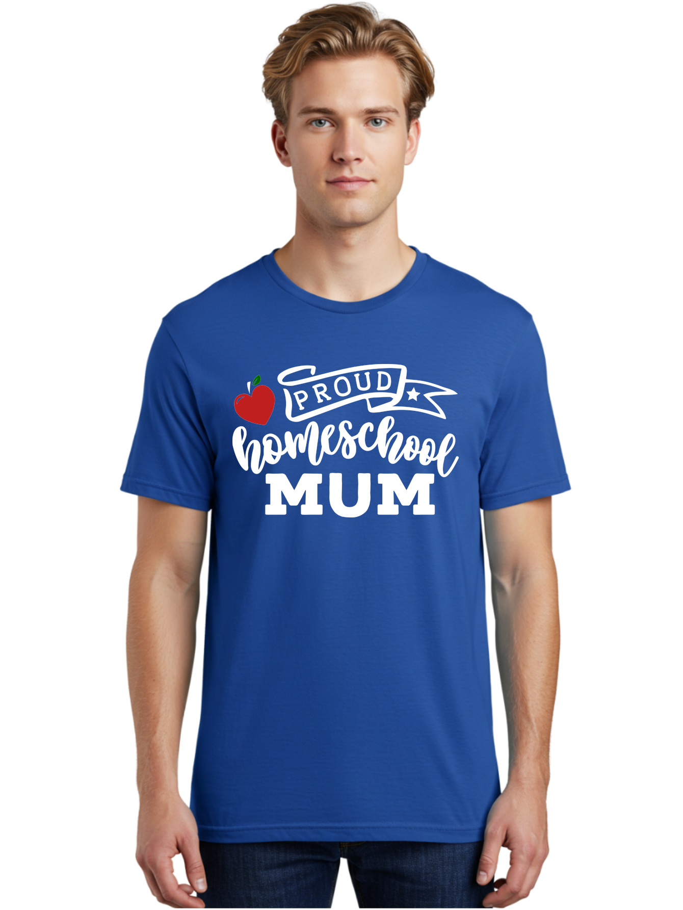 Proud-Homeschool-Mum-2 Men'S Graphic Tee, 100% Cotton, Comfortable Casual Summer Wear, Machine Washable, Proud Homeschool Mum, Homeschooling Mom, Home Education, Proud Parent, Apple Logo, Banner Design, Star Symbol, Custom Apparel, Aab426 12