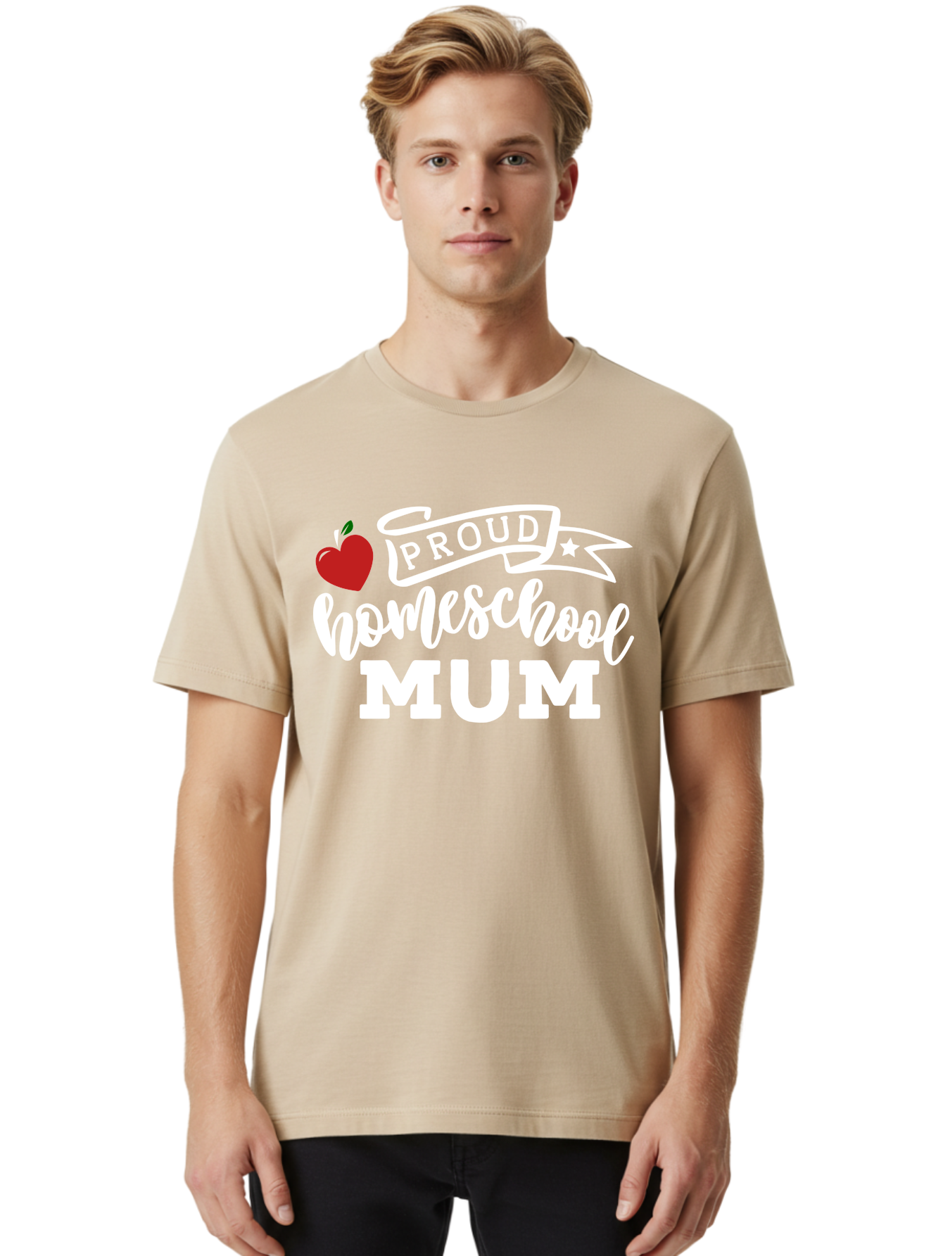 Proud-Homeschool-Mum-2 Men'S Graphic Tee, 100% Cotton, Comfortable Casual Summer Wear, Machine Washable, Proud Homeschool Mum, Homeschooling Mom, Home Education, Proud Parent, Apple Logo, Banner Design, Star Symbol, Custom Apparel, Aab426 22