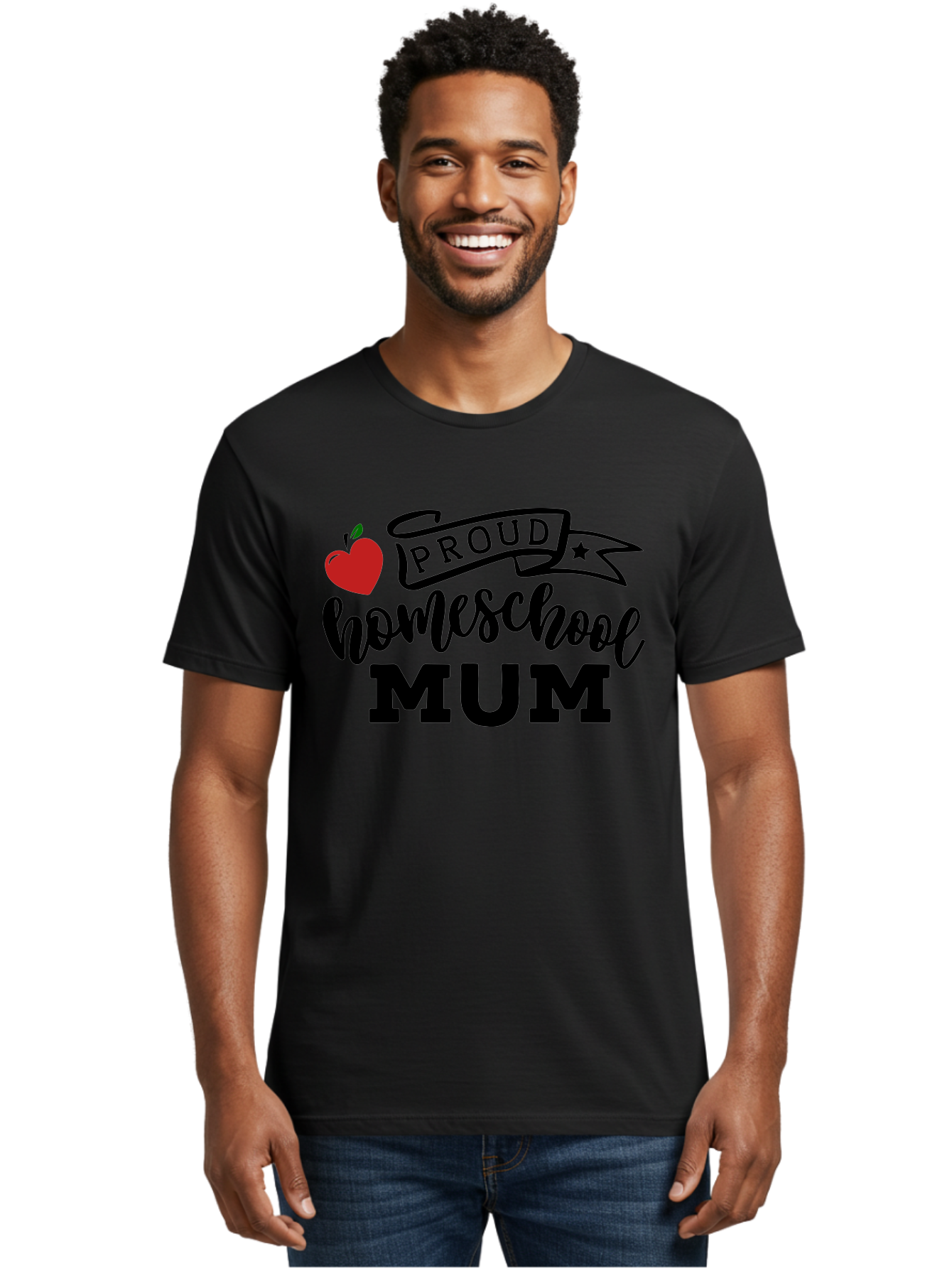 Proud-Homeschool-Mum-3 Men'S Graphic Tee, 100% Cotton, Comfortable Casual Summer Wear, Machine Washable, Homeschool Mom, Proud Parent, Apple Graphic, Inspirational Quote, Black Lettering, Bold Font, Motivational Message, Parenting Pride, Aab427 2