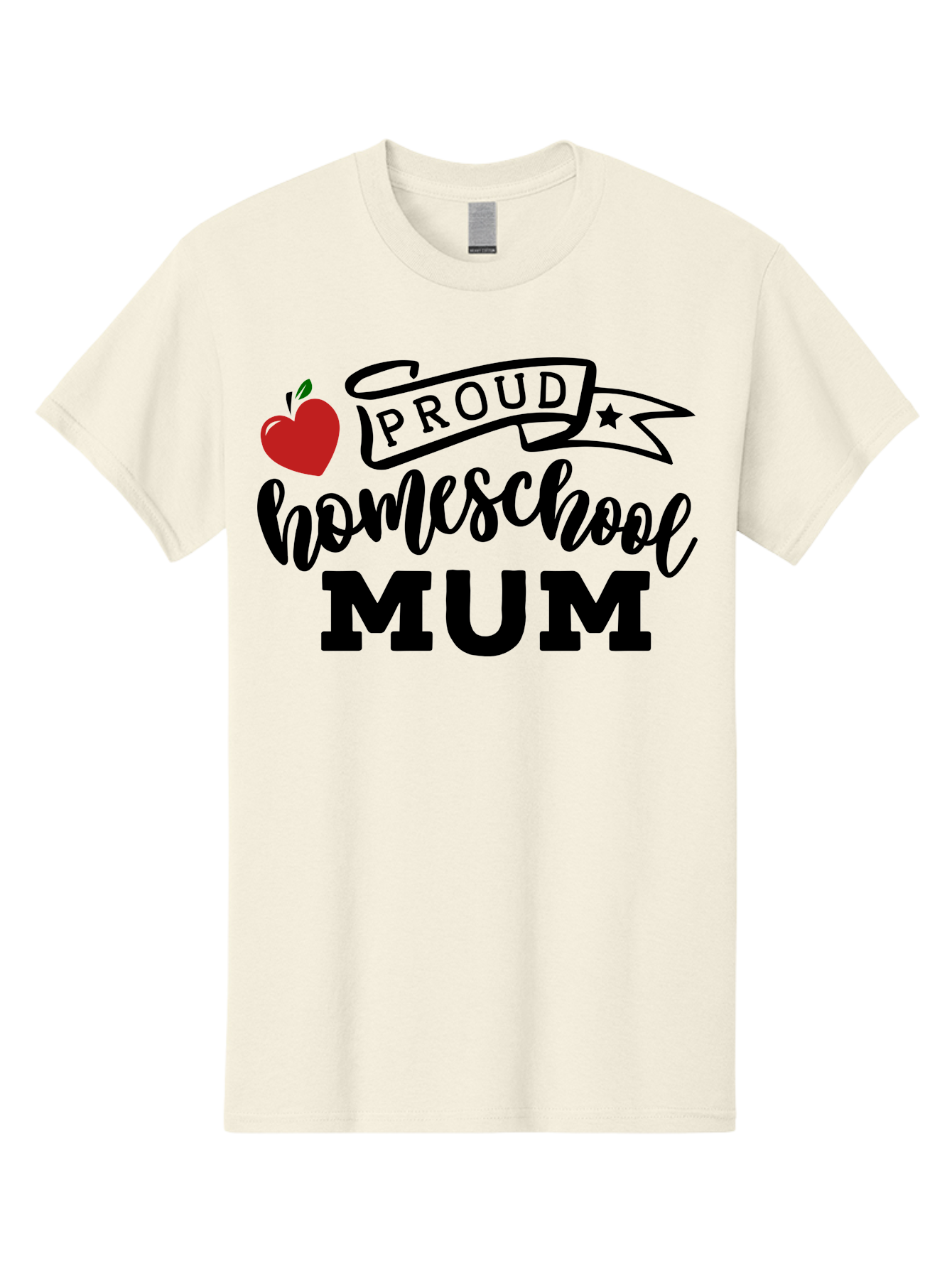 Proud-Homeschool-Mum-3 Men'S Graphic Tee, 100% Cotton, Comfortable Casual Summer Wear, Machine Washable, Homeschool Mom, Proud Parent, Apple Graphic, Inspirational Quote, Black Lettering, Bold Font, Motivational Message, Parenting Pride, Aab427 17