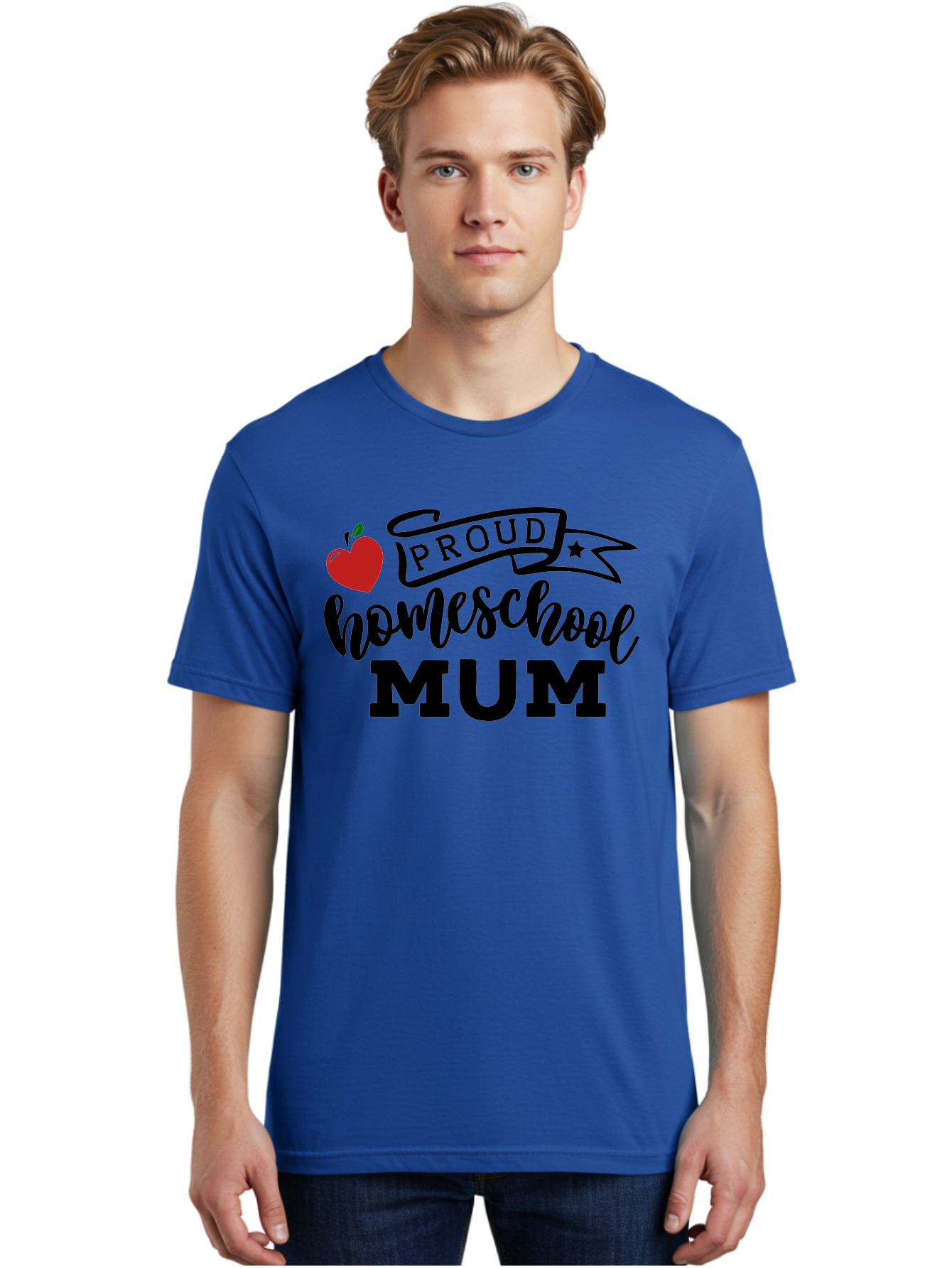 Proud-Homeschool-Mum-3 Men'S Graphic Tee, 100% Cotton, Comfortable Casual Summer Wear, Machine Washable, Homeschool Mom, Proud Parent, Apple Graphic, Inspirational Quote, Black Lettering, Bold Font, Motivational Message, Parenting Pride, Aab427 26