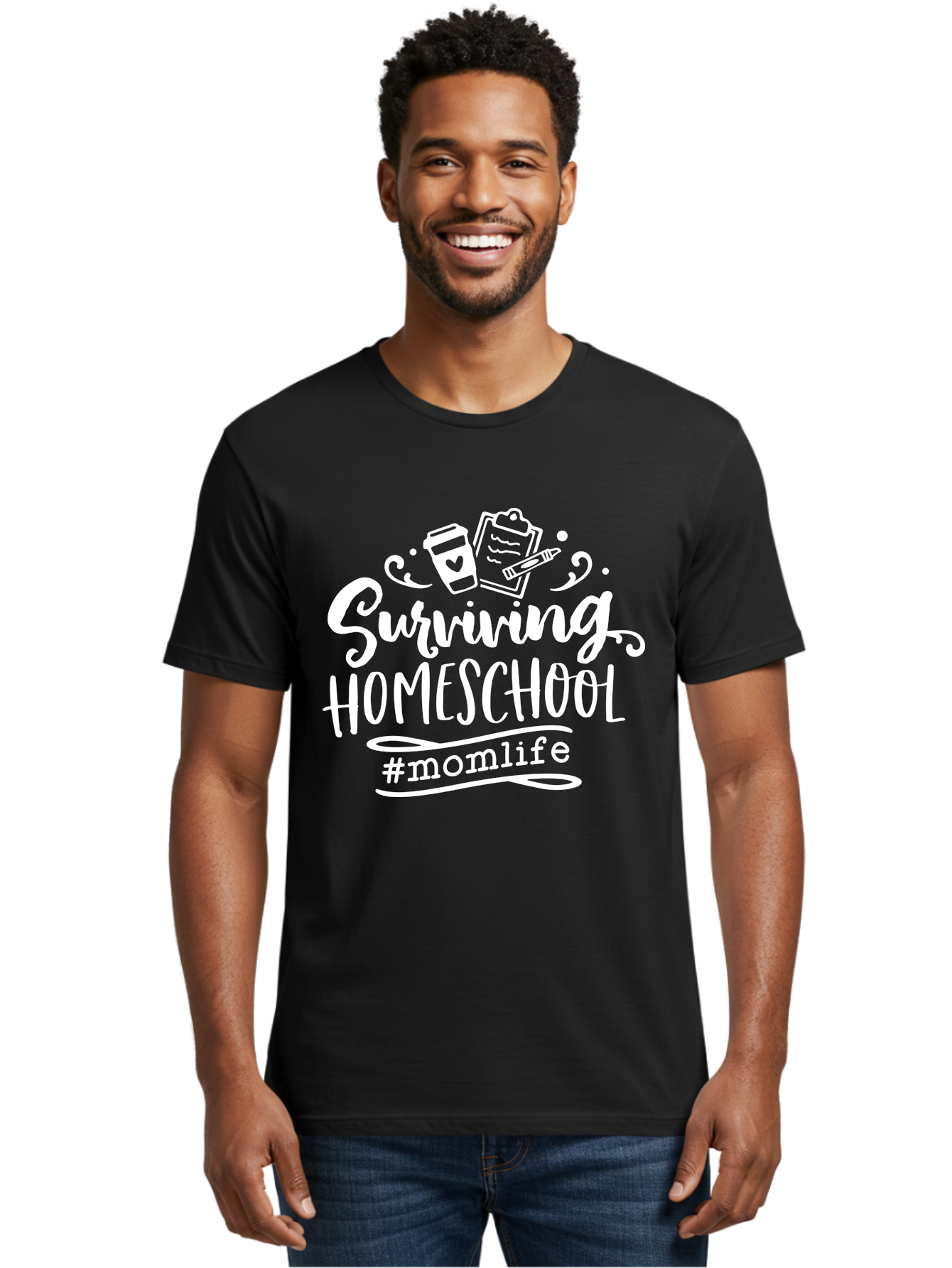 Surviving-Homeschool-1 Men'S Graphic Tee, 100% Cotton, Comfortable Casual Summer Wear, Machine Washable, Homeschooling Mom, Mom Life, Surviving Homeschool, Homeschool Survival, Parenting Tips, Education At Home, Momlife, Coffee Cup, Clipboard, Aab432 8