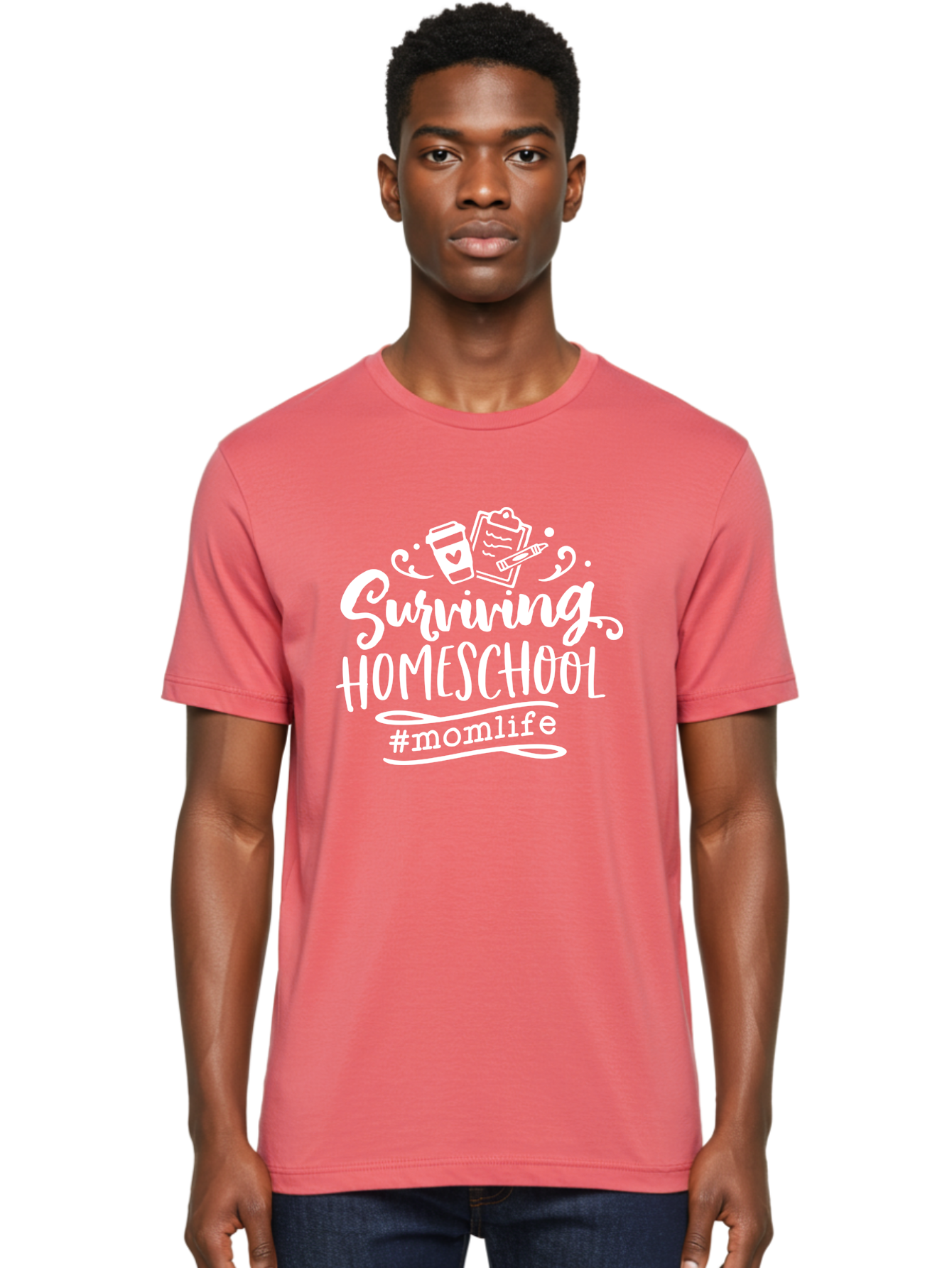 Surviving-Homeschool-1 Men'S Graphic Tee, 100% Cotton, Comfortable Casual Summer Wear, Machine Washable, Homeschooling Mom, Mom Life, Surviving Homeschool, Homeschool Survival, Parenting Tips, Education At Home, Momlife, Coffee Cup, Clipboard, Aab432 26