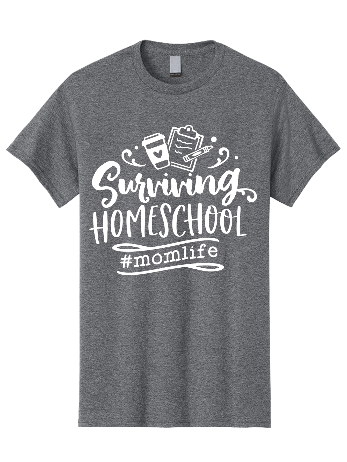 Surviving-Homeschool-1 Men'S Graphic Tee, 100% Cotton, Comfortable Casual Summer Wear, Machine Washable, Homeschooling Mom, Mom Life, Surviving Homeschool, Homeschool Survival, Parenting Tips, Education At Home, Momlife, Coffee Cup, Clipboard, Aab432 29