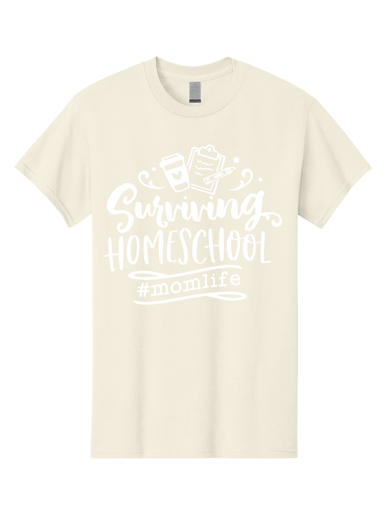 Surviving-Homeschool-1 Men'S Graphic Tee, 100% Cotton, Comfortable Casual Summer Wear, Machine Washable, Homeschooling Mom, Mom Life, Surviving Homeschool, Homeschool Survival, Parenting Tips, Education At Home, Momlife, Coffee Cup, Clipboard, Aab432 3