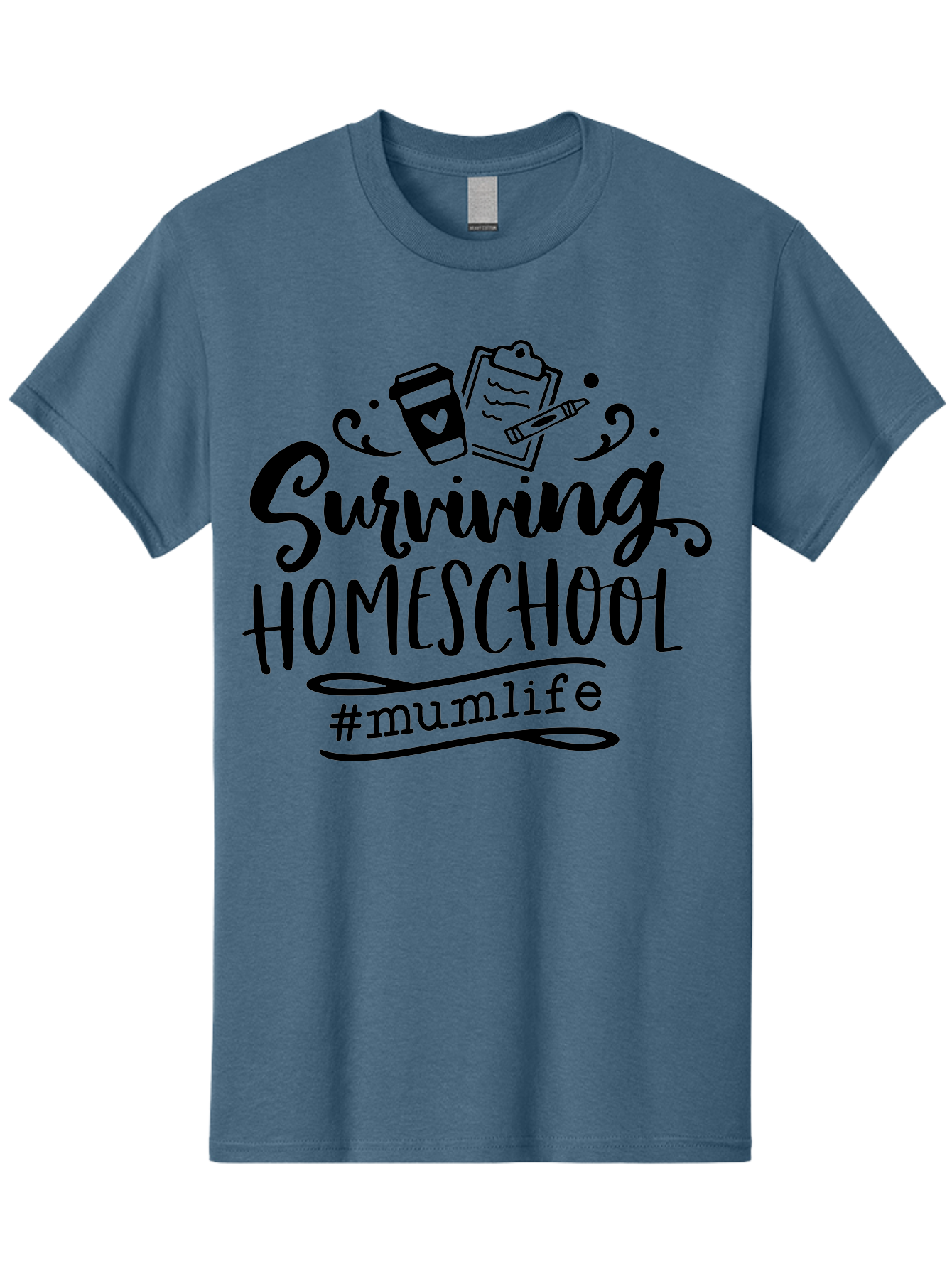 Surviving-Homeschool-2 Men'S Graphic Tee, 100% Cotton, Comfortable Casual Summer Wear, Machine Washable, Homeschooling, Parenting, Motherhood, Education, Coffee Cup, Clipboard, Mum Life, #Mumlife, Learning At Home, Homeschool Survival Aab433 13
