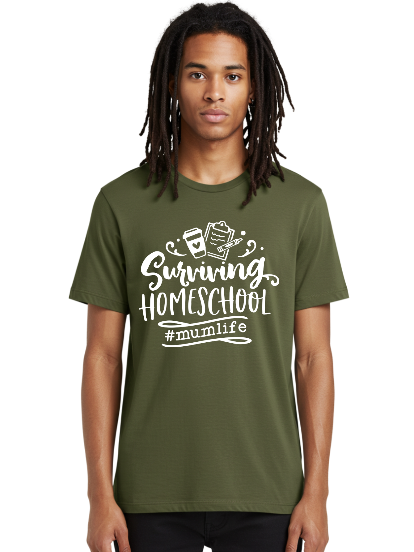 Surviving-Homeschool-3 Men'S Graphic Tee, 100% Cotton, Comfortable Casual Summer Wear, Machine Washable, Homeschooling, Mom Life, Parenting, Education, Teaching, Learning, #Mumlif, School Supplies, Coffee Cup, Clipboard Aab434 24