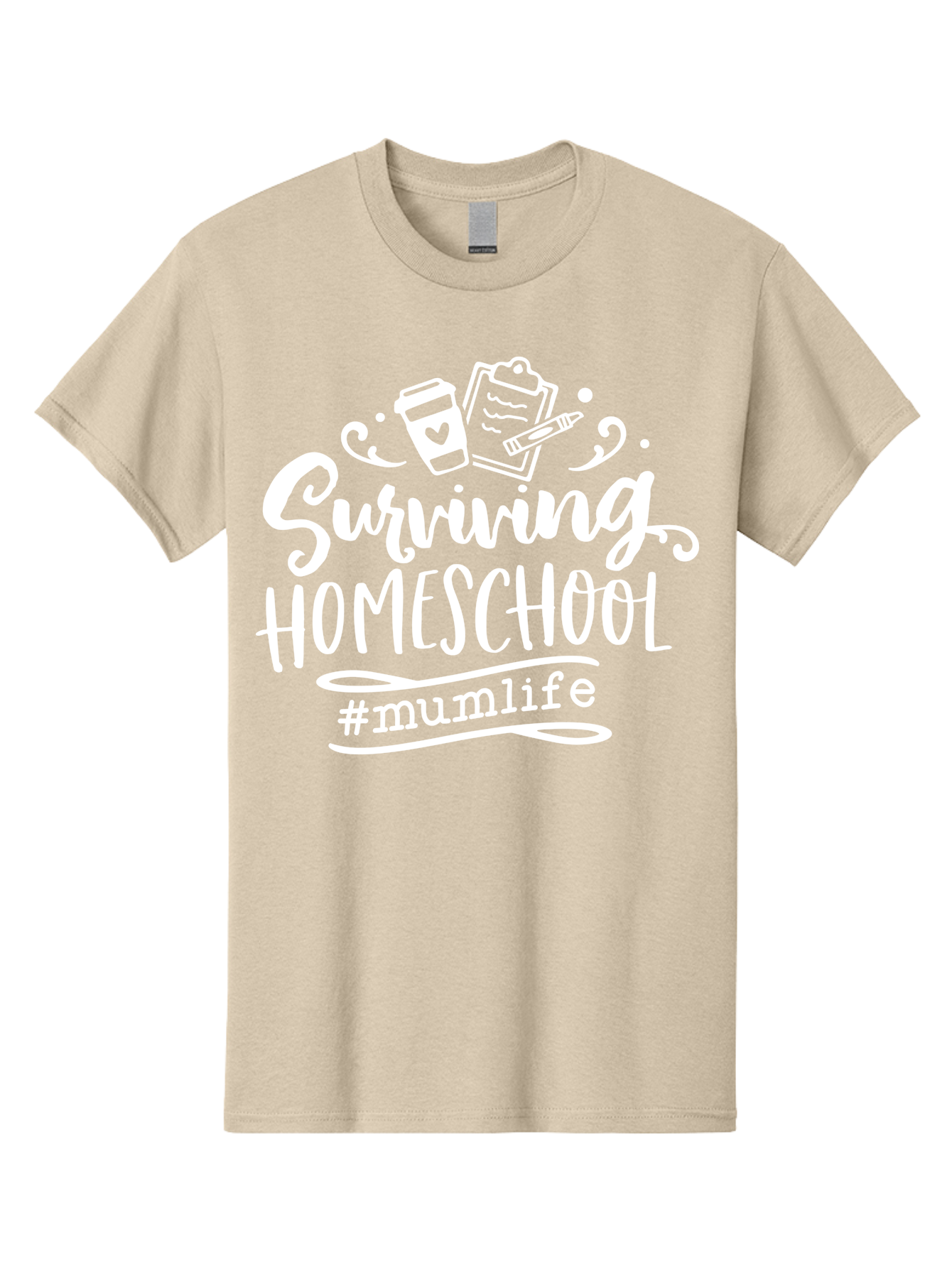 Surviving-Homeschool-3 Men'S Graphic Tee, 100% Cotton, Comfortable Casual Summer Wear, Machine Washable, Homeschooling, Mom Life, Parenting, Education, Teaching, Learning, #Mumlif, School Supplies, Coffee Cup, Clipboard Aab434 5