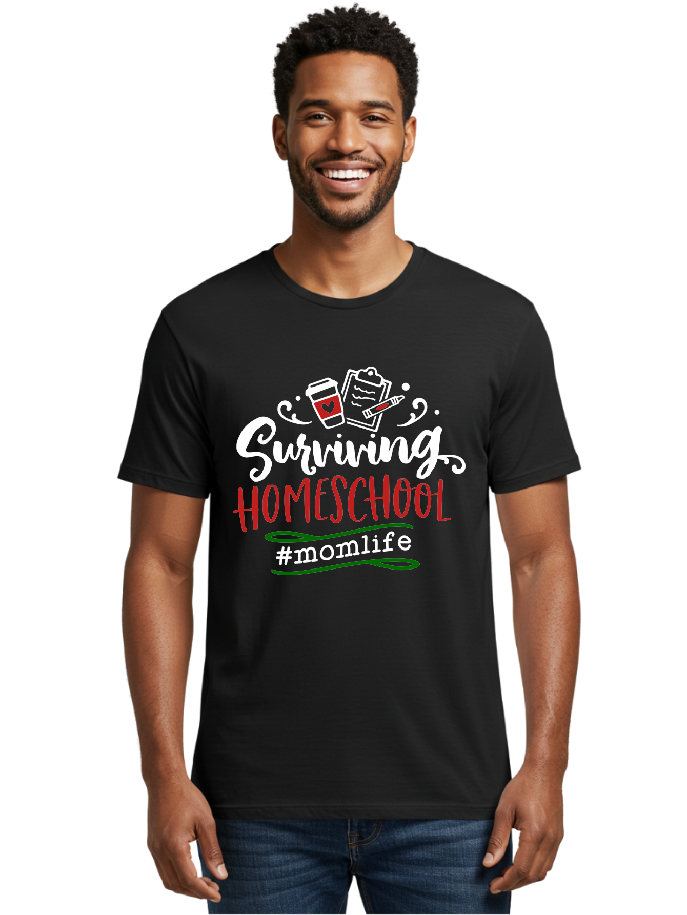 Surviving-Homeschool-6 Men'S Graphic Tee, 100% Cotton, Comfortable Casual Summer Wear, Machine Washable, Homeschooling, Mom Life, Parenting, Education, Teaching, Coffee Culture, Self-Care, Family Bonding, Alternative Education Aab437 4