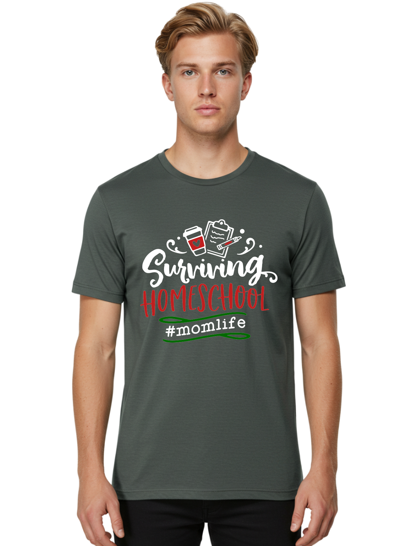 Surviving-Homeschool-6 Men'S Graphic Tee, 100% Cotton, Comfortable Casual Summer Wear, Machine Washable, Homeschooling, Mom Life, Parenting, Education, Teaching, Coffee Culture, Self-Care, Family Bonding, Alternative Education Aab437 6
