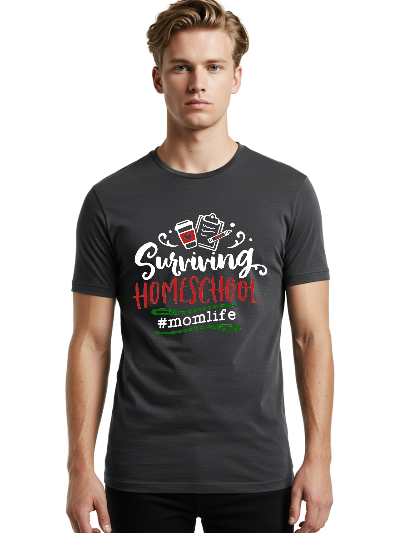 Surviving-Homeschool-6 Men'S Graphic Tee, 100% Cotton, Comfortable Casual Summer Wear, Machine Washable, Homeschooling, Mom Life, Parenting, Education, Teaching, Coffee Culture, Self-Care, Family Bonding, Alternative Education Aab437 28