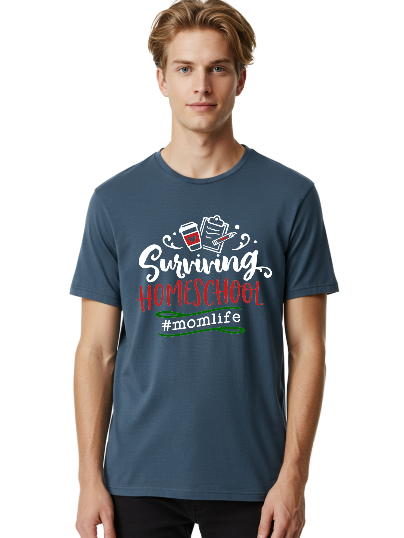 Surviving-Homeschool-6 Men'S Graphic Tee, 100% Cotton, Comfortable Casual Summer Wear, Machine Washable, Homeschooling, Mom Life, Parenting, Education, Teaching, Coffee Culture, Self-Care, Family Bonding, Alternative Education Aab437 30