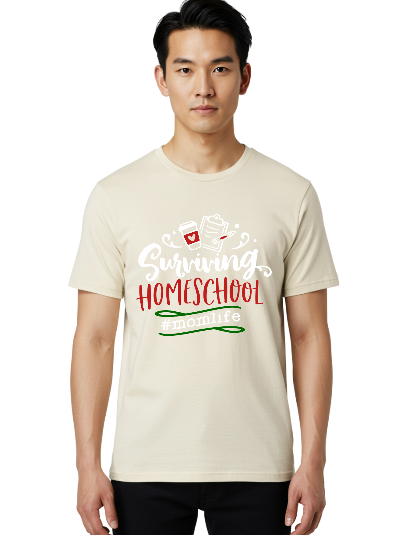 Surviving-Homeschool-6 Men'S Graphic Tee, 100% Cotton, Comfortable Casual Summer Wear, Machine Washable, Homeschooling, Mom Life, Parenting, Education, Teaching, Coffee Culture, Self-Care, Family Bonding, Alternative Education Aab437 26