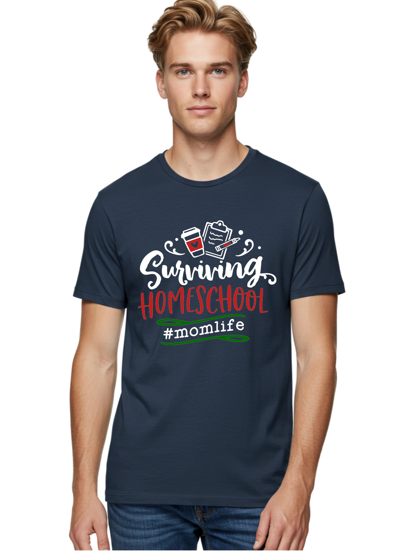 Surviving-Homeschool-6 Men'S Graphic Tee, 100% Cotton, Comfortable Casual Summer Wear, Machine Washable, Homeschooling, Mom Life, Parenting, Education, Teaching, Coffee Culture, Self-Care, Family Bonding, Alternative Education Aab437 24