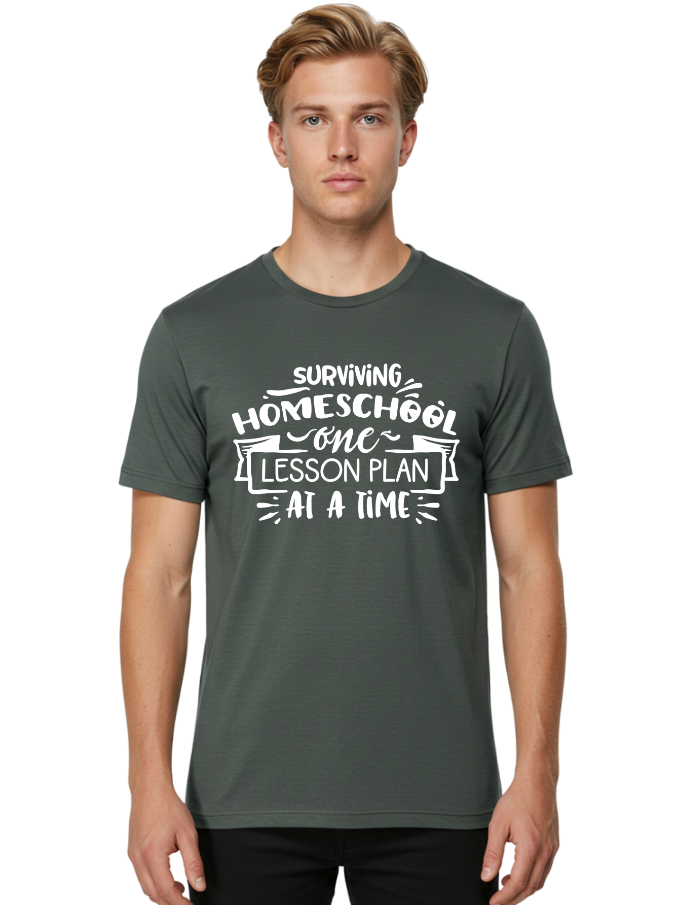 Surviving-Homeschool-7 Men'S Graphic Tee, 100% Cotton, Comfortable Casual Summer Wear, Machine Washable, Homeschool Survival, Homeschooling, Lesson Planning, Education, Teaching, Parenting, Humorous Quote, Inspirational Quote, Teaching Tip Aab438 20
