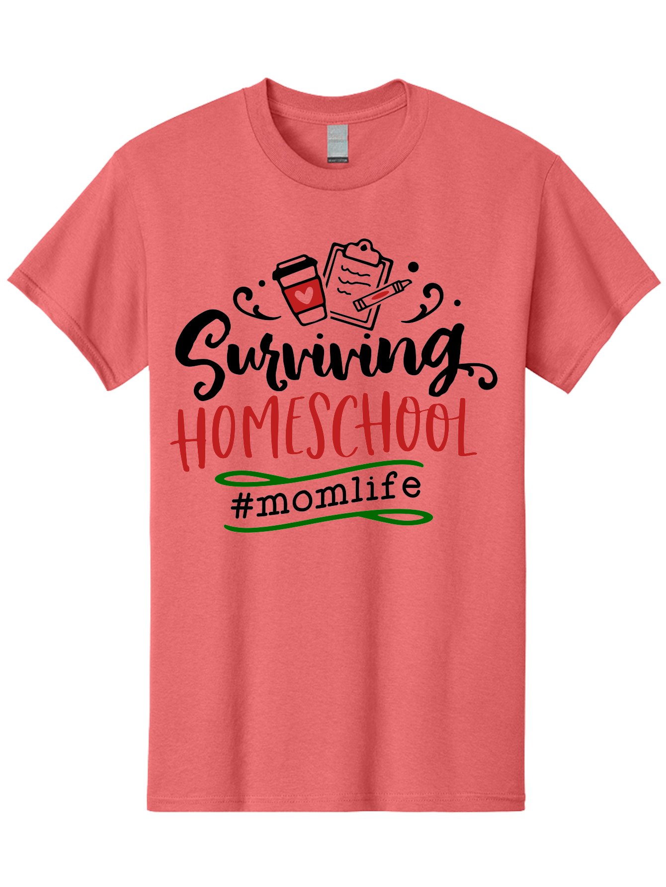 Surviving-Homeschool-9 Men'S Graphic Tee, 100% Cotton, Comfortable Casual Summer Wear, Machine Washable, Homeschool, Mom Life, Coffee Cup, Clipboard, Pencil, Motherhood, Parenting, Education, Homeschooling, Survival Tips, Parenting Struggles, Aab440 21