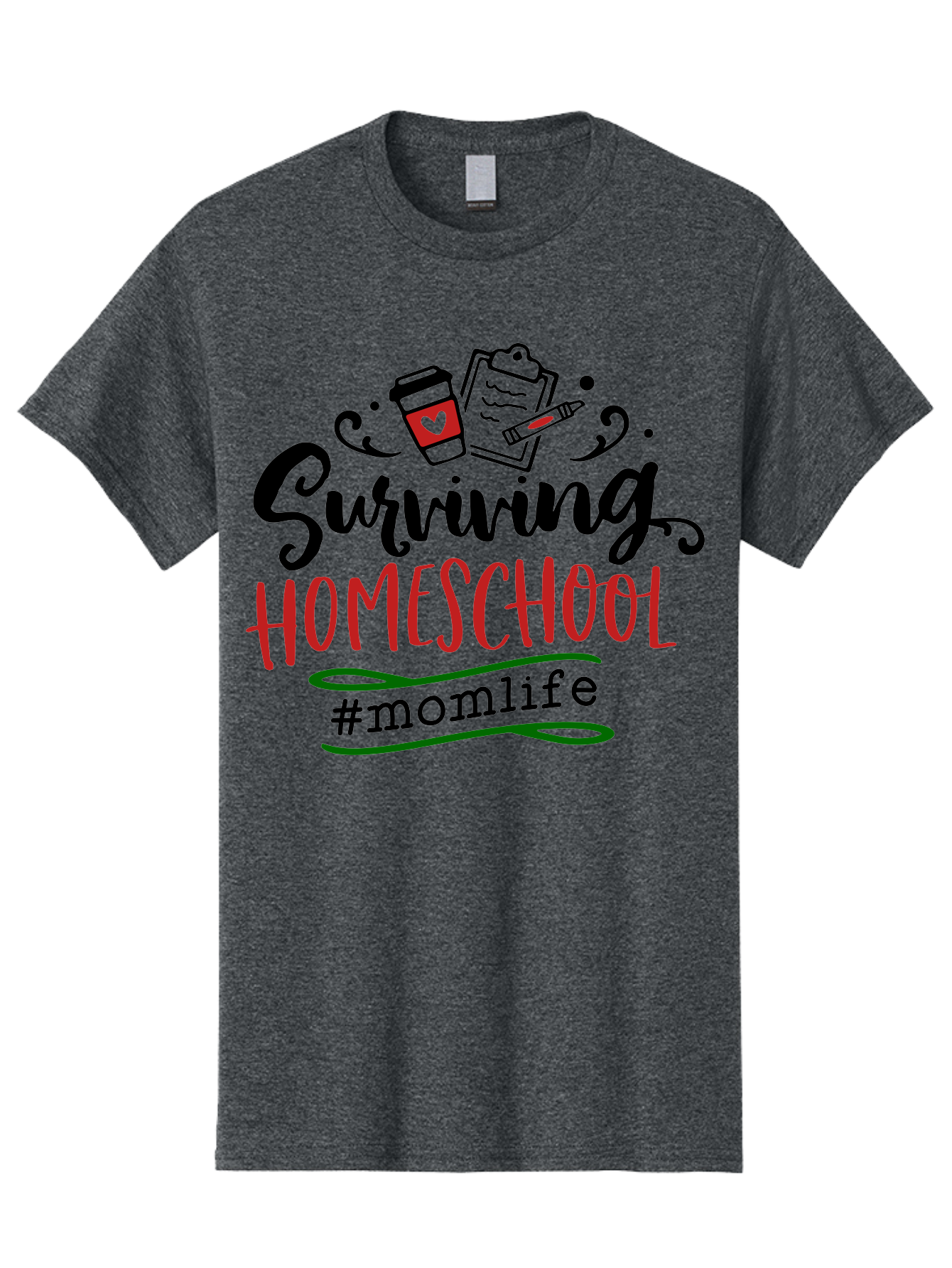 Surviving-Homeschool-9 Men'S Graphic Tee, 100% Cotton, Comfortable Casual Summer Wear, Machine Washable, Homeschool, Mom Life, Coffee Cup, Clipboard, Pencil, Motherhood, Parenting, Education, Homeschooling, Survival Tips, Parenting Struggles, Aab440 27