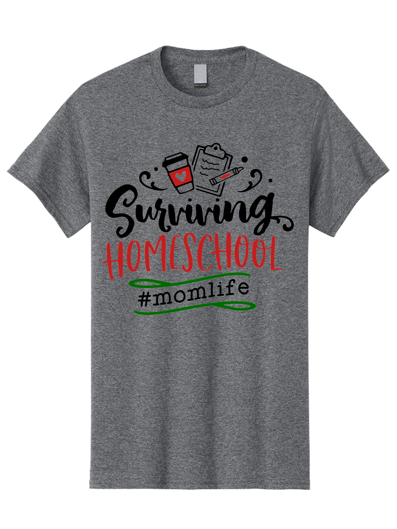 Surviving-Homeschool-9 Men'S Graphic Tee, 100% Cotton, Comfortable Casual Summer Wear, Machine Washable, Homeschool, Mom Life, Coffee Cup, Clipboard, Pencil, Motherhood, Parenting, Education, Homeschooling, Survival Tips, Parenting Struggles, Aab440 25