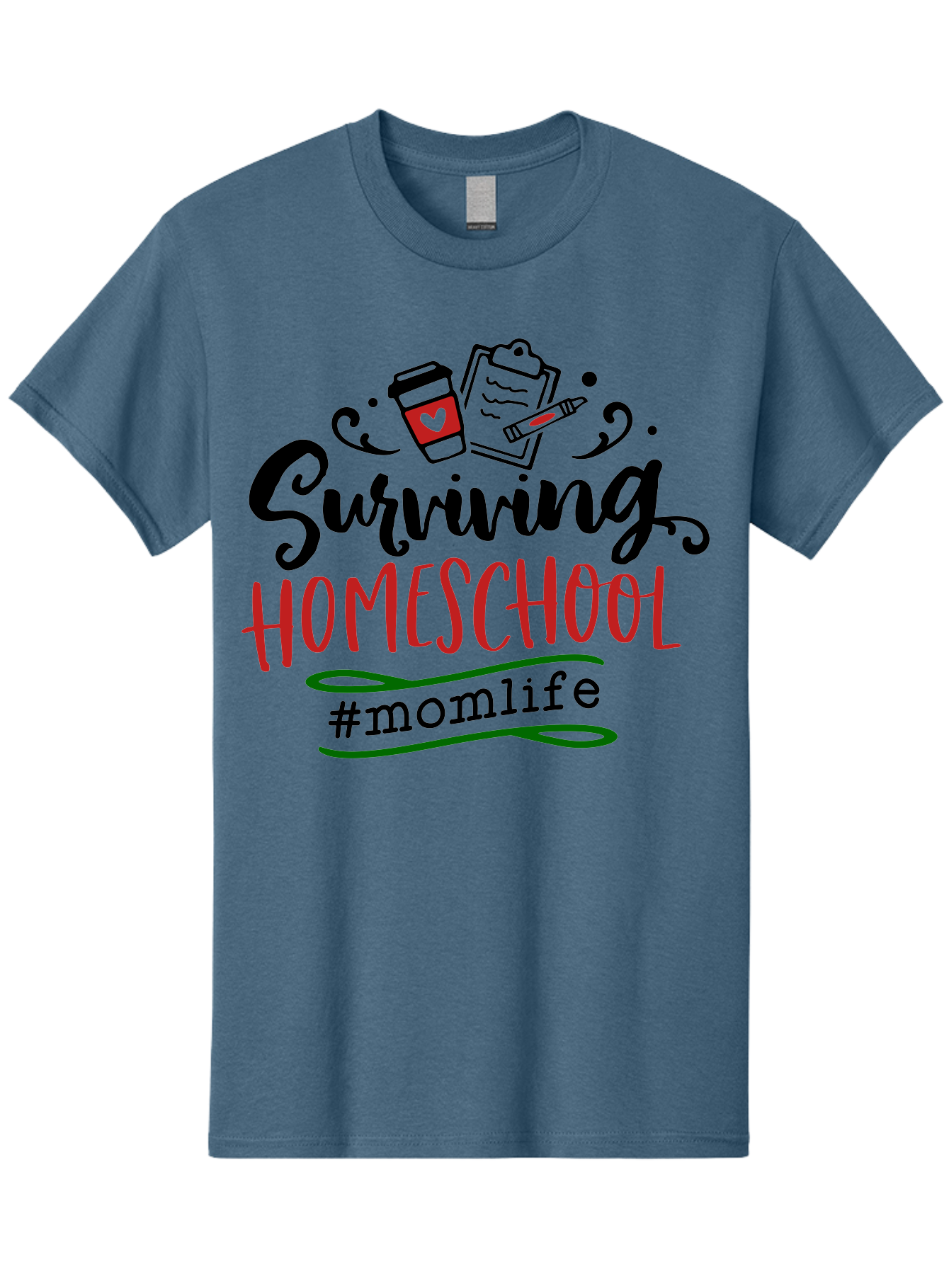 Surviving-Homeschool-9 Men'S Graphic Tee, 100% Cotton, Comfortable Casual Summer Wear, Machine Washable, Homeschool, Mom Life, Coffee Cup, Clipboard, Pencil, Motherhood, Parenting, Education, Homeschooling, Survival Tips, Parenting Struggles, Aab440 19