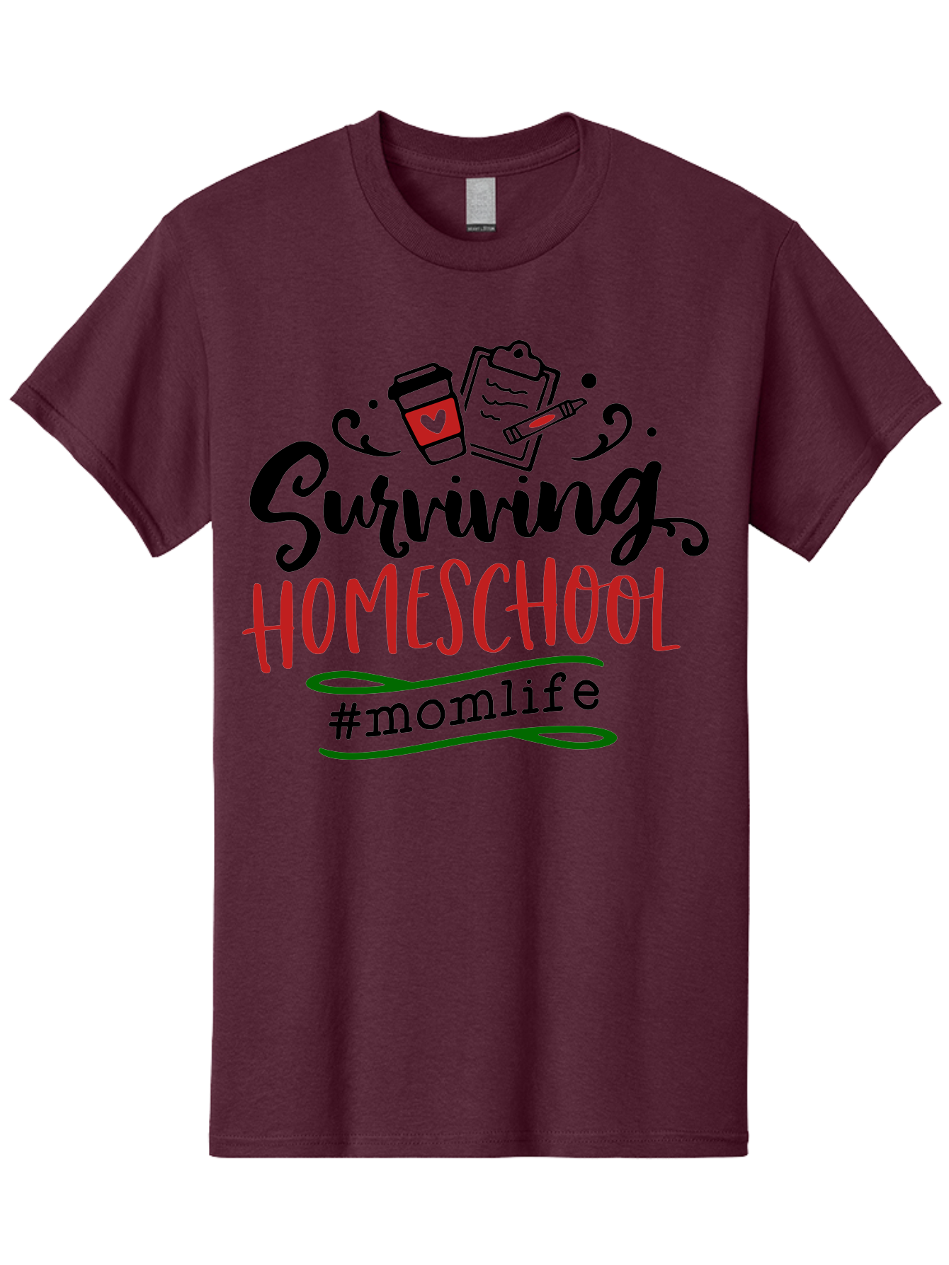 Surviving-Homeschool-9 Men'S Graphic Tee, 100% Cotton, Comfortable Casual Summer Wear, Machine Washable, Homeschool, Mom Life, Coffee Cup, Clipboard, Pencil, Motherhood, Parenting, Education, Homeschooling, Survival Tips, Parenting Struggles, Aab440 17