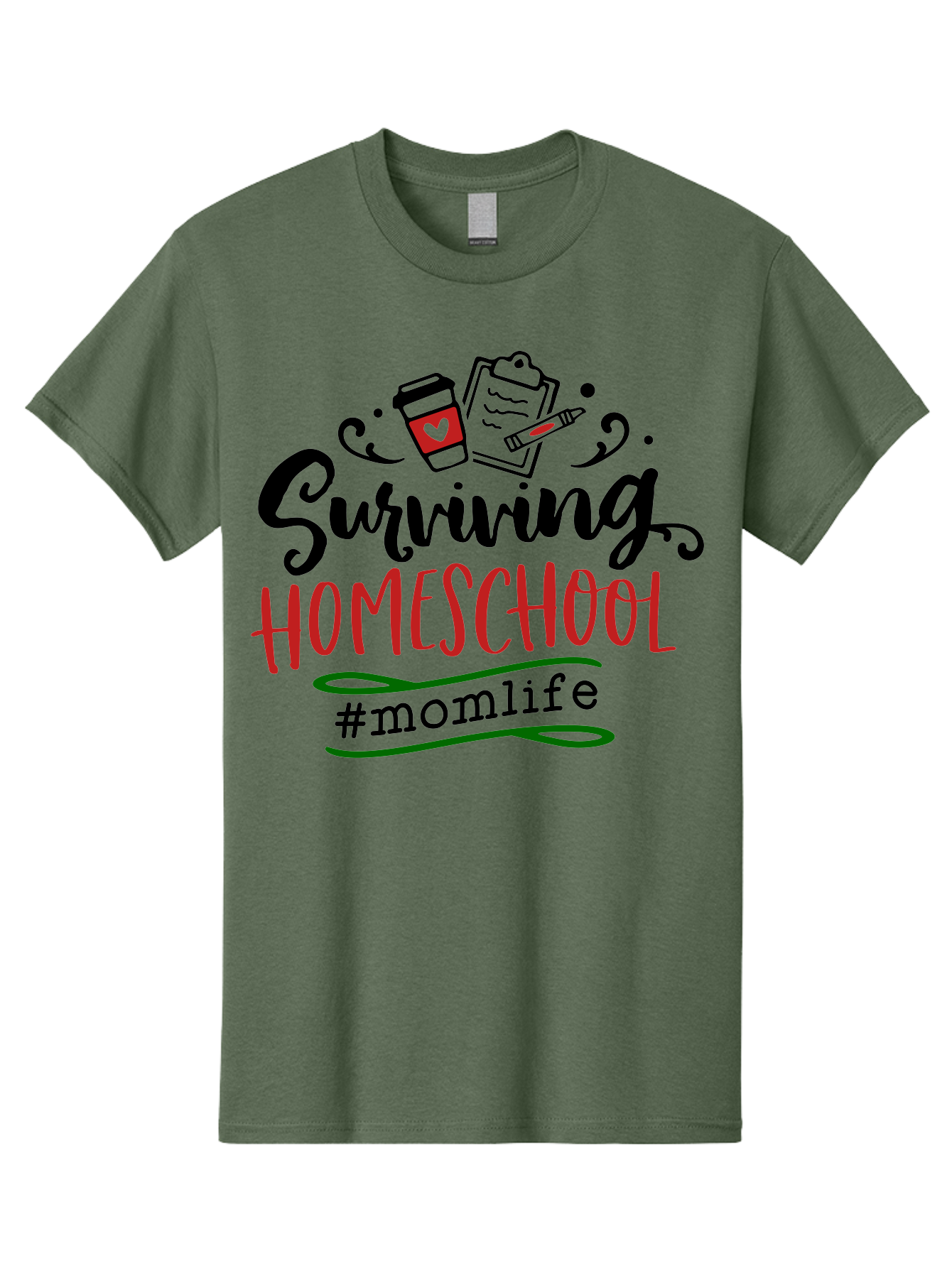 Surviving-Homeschool-9 Men'S Graphic Tee, 100% Cotton, Comfortable Casual Summer Wear, Machine Washable, Homeschool, Mom Life, Coffee Cup, Clipboard, Pencil, Motherhood, Parenting, Education, Homeschooling, Survival Tips, Parenting Struggles, Aab440 11