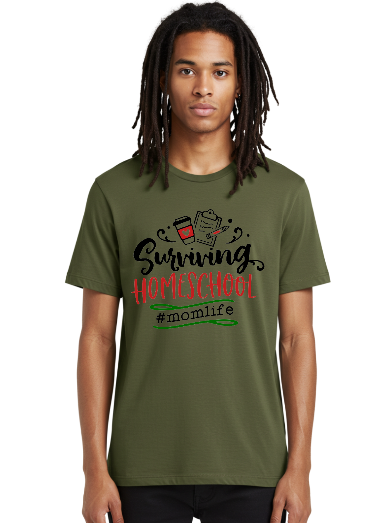 Surviving-Homeschool-9 Men'S Graphic Tee, 100% Cotton, Comfortable Casual Summer Wear, Machine Washable, Homeschool, Mom Life, Coffee Cup, Clipboard, Pencil, Motherhood, Parenting, Education, Homeschooling, Survival Tips, Parenting Struggles, Aab440 12