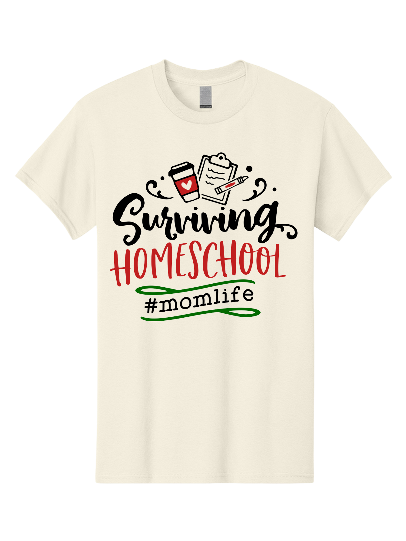 Surviving-Homeschool-9 Men'S Graphic Tee, 100% Cotton, Comfortable Casual Summer Wear, Machine Washable, Homeschool, Mom Life, Coffee Cup, Clipboard, Pencil, Motherhood, Parenting, Education, Homeschooling, Survival Tips, Parenting Struggles, Aab440 13