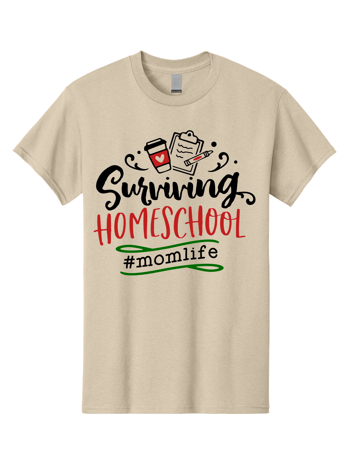 Surviving-Homeschool-9 Men'S Graphic Tee, 100% Cotton, Comfortable Casual Summer Wear, Machine Washable, Homeschool, Mom Life, Coffee Cup, Clipboard, Pencil, Motherhood, Parenting, Education, Homeschooling, Survival Tips, Parenting Struggles, Aab440 23
