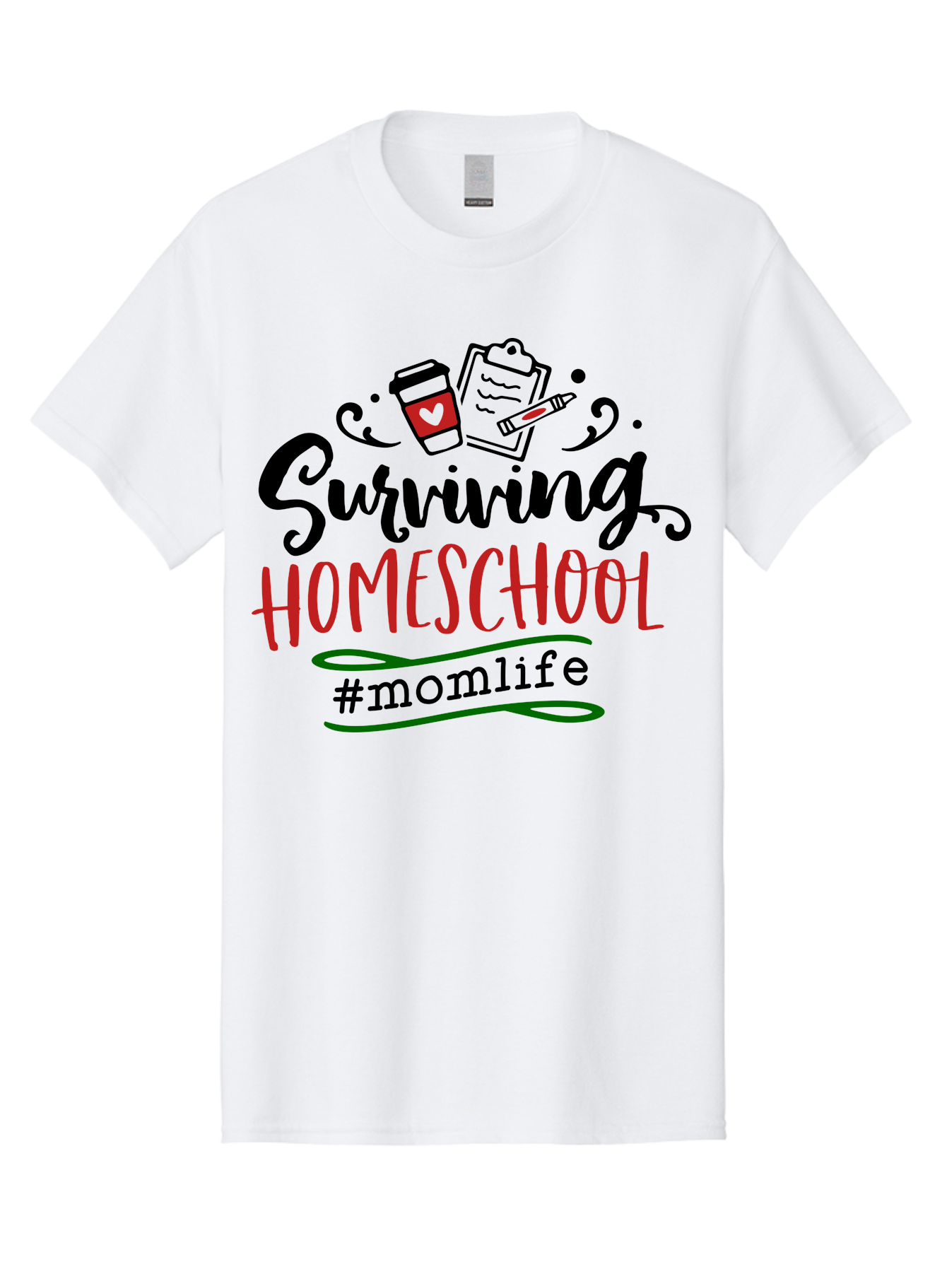 Surviving-Homeschool-9 Men'S Graphic Tee, 100% Cotton, Comfortable Casual Summer Wear, Machine Washable, Homeschool, Mom Life, Coffee Cup, Clipboard, Pencil, Motherhood, Parenting, Education, Homeschooling, Survival Tips, Parenting Struggles, Aab440 3