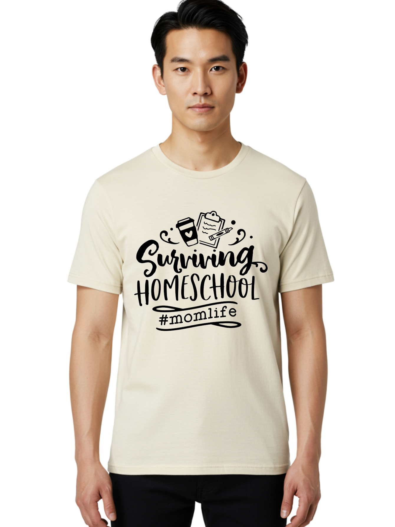 Surviving-Homeschool Men'S Graphic Tee, 100% Cotton, Comfortable Casual Summer Wear, Machine Washable, Homeschooling, Mom Life, Parenting, Education, Coffee Culture, Momlife, Modern Parenting, Family Life, Homeschool Mom Aab441 12