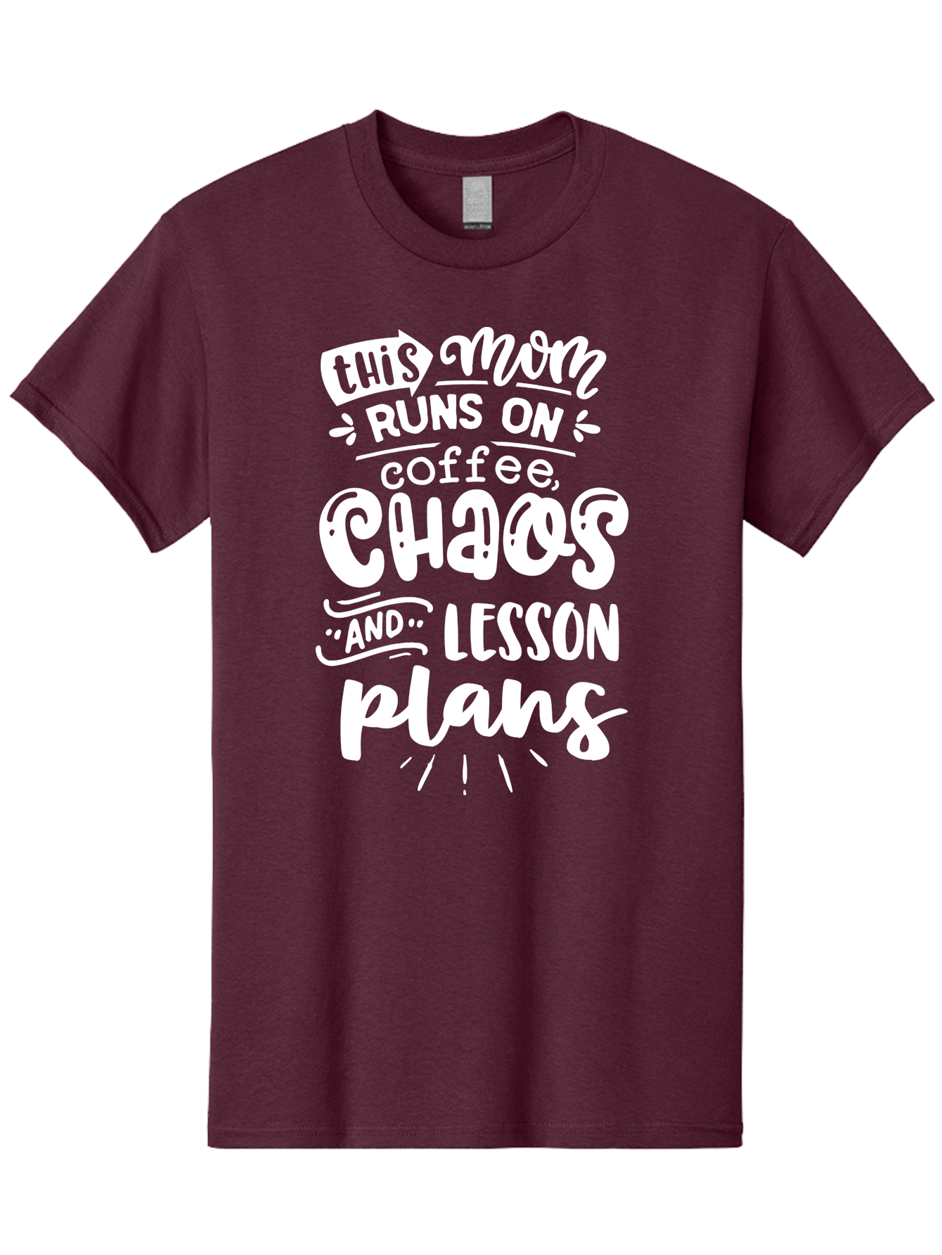 This-Mom-Runs-On-Coffee-Chaos-And-Lesson-Plans Men'S Graphic Tee, 100% Cotton, Comfortable Casual Summer Wear, Machine Washable, Funny Mom Quote, Mom Life, Coffee Humor, Teacher Mom, Chaotic Parenting, Lesson Plans, Mom Humor, Humorous Quote, Aab450 23
