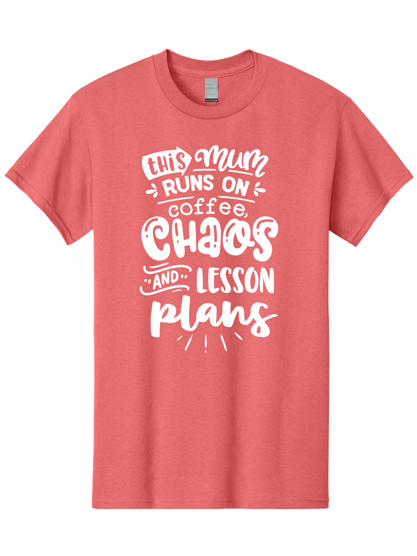 This-Mum-Runs-On-Coffee-Chaos-And-Lesson-Plans Men'S Graphic Tee, 100% Cotton, Comfortable Casual Summer Wear, Machine Washable, Funny Mom Quote, Teacher Humor, Coffee Lover, Chaotic Life, Lesson Plans, Mom Life, Teacher Life, Humorous Quote, Aab451 3