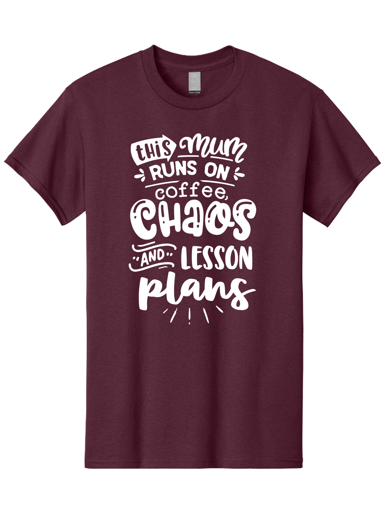 This-Mum-Runs-On-Coffee-Chaos-And-Lesson-Plans Men'S Graphic Tee, 100% Cotton, Comfortable Casual Summer Wear, Machine Washable, Funny Mom Quote, Teacher Humor, Coffee Lover, Chaotic Life, Lesson Plans, Mom Life, Teacher Life, Humorous Quote, Aab451 7