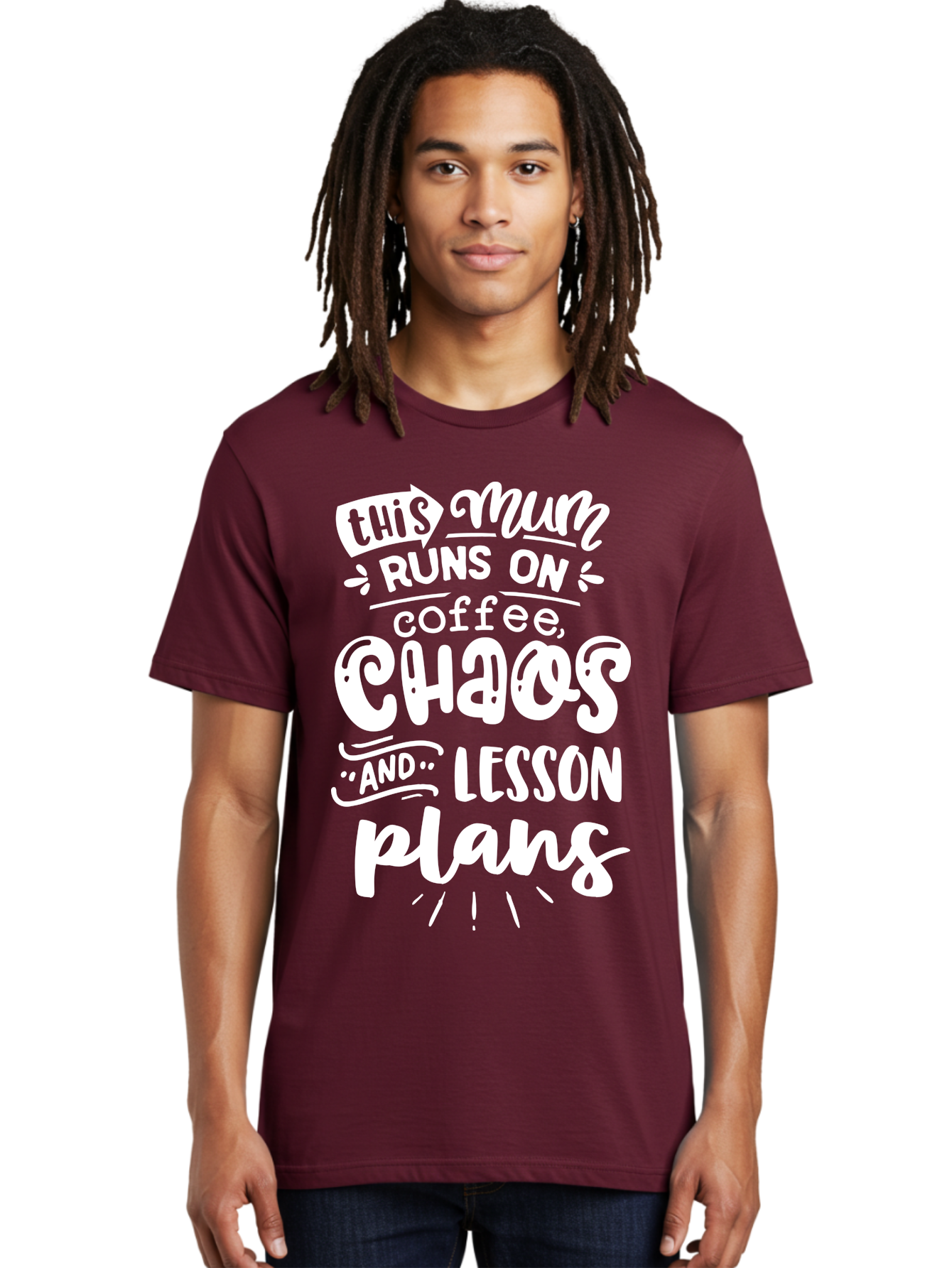 This-Mum-Runs-On-Coffee-Chaos-And-Lesson-Plans Men'S Graphic Tee, 100% Cotton, Comfortable Casual Summer Wear, Machine Washable, Funny Mom Quote, Teacher Humor, Coffee Lover, Chaotic Life, Lesson Plans, Mom Life, Teacher Life, Humorous Quote, Aab451 8