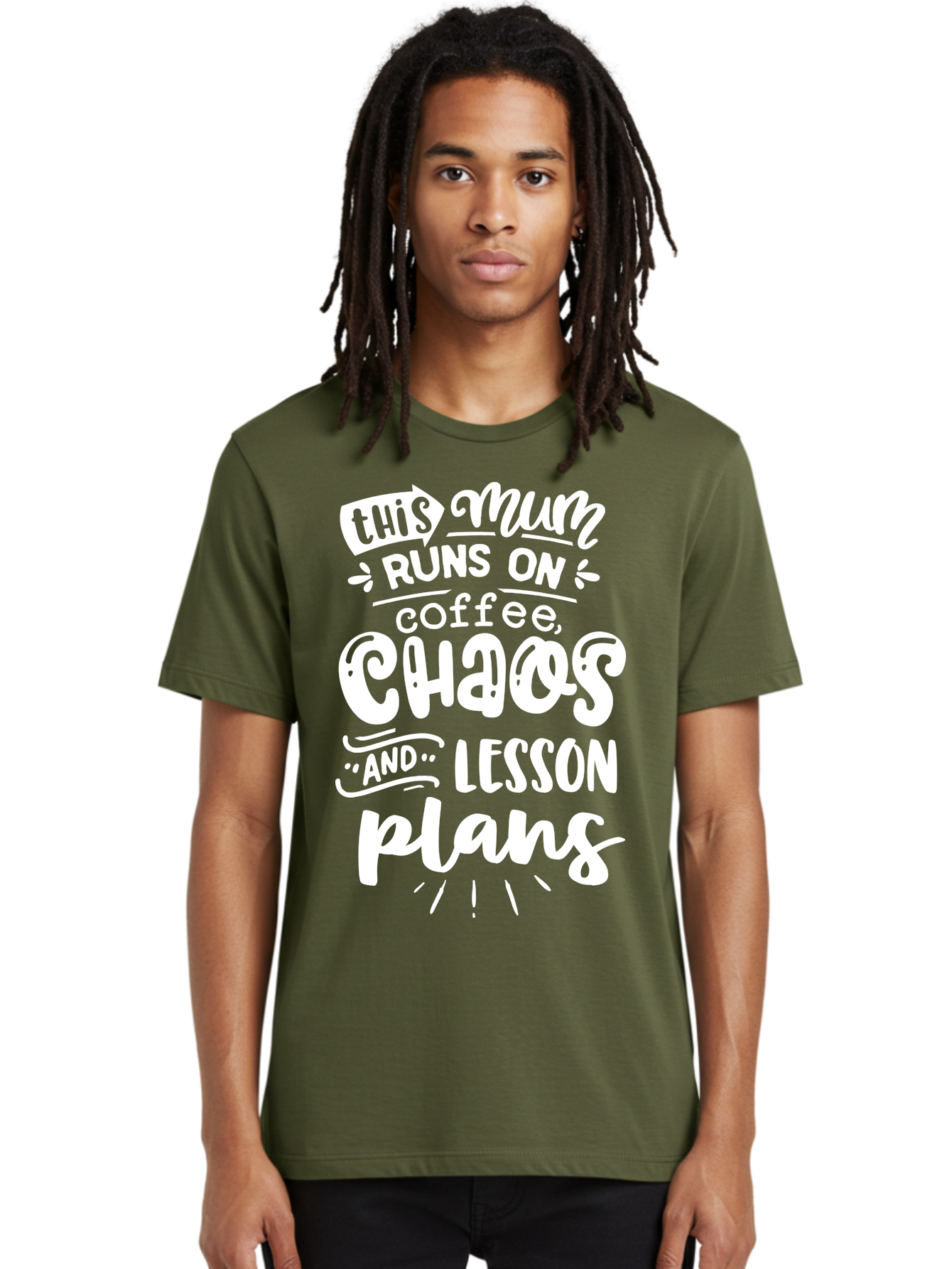 This-Mum-Runs-On-Coffee-Chaos-And-Lesson-Plans Men'S Graphic Tee, 100% Cotton, Comfortable Casual Summer Wear, Machine Washable, Funny Mom Quote, Teacher Humor, Coffee Lover, Chaotic Life, Lesson Plans, Mom Life, Teacher Life, Humorous Quote, Aab451 28