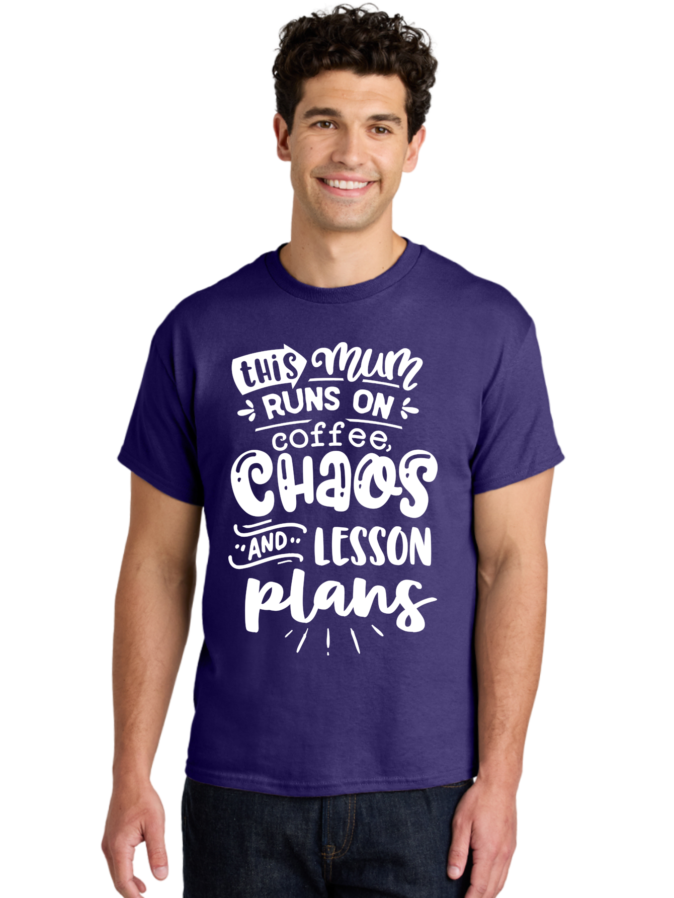 This-Mum-Runs-On-Coffee-Chaos-And-Lesson-Plans Men'S Graphic Tee, 100% Cotton, Comfortable Casual Summer Wear, Machine Washable, Funny Mom Quote, Teacher Humor, Coffee Lover, Chaotic Life, Lesson Plans, Mom Life, Teacher Life, Humorous Quote, Aab451 10