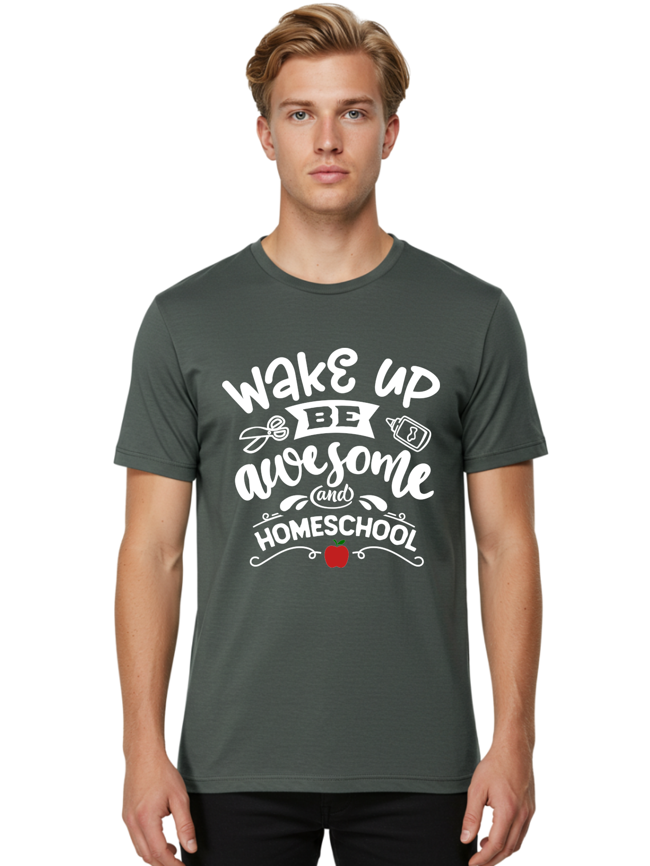 Wake-Up-Be-Awesome-And-Homeschool-1 Men'S Graphic Tee, 100% Cotton, Comfortable Casual Summer Wear, Machine Washable, Homeschool Inspiration, Motivational Quote, Morning Motivation, Educational Quote, Homeschooling, Learning At Home, Aab452 2