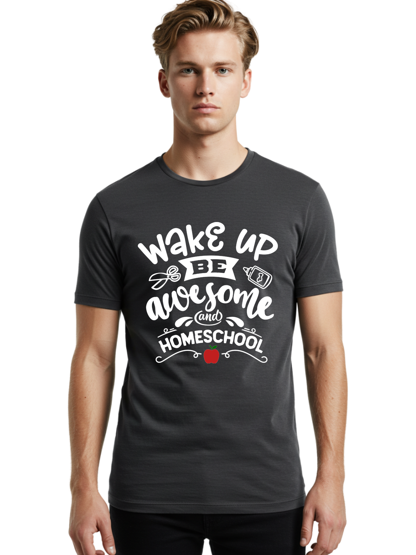 Wake-Up-Be-Awesome-And-Homeschool-1 Men'S Graphic Tee, 100% Cotton, Comfortable Casual Summer Wear, Machine Washable, Homeschool Inspiration, Motivational Quote, Morning Motivation, Educational Quote, Homeschooling, Learning At Home, Aab452 20