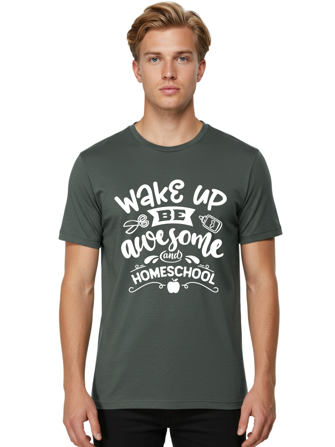 Wake-Up-Be-Awesome-And-Homeschool Men'S Graphic Tee, 100% Cotton, Comfortable Casual Summer Wear, Machine Washable, Homeschool Inspiration, Motivational Quote, Positive Affirmation, Homeschooling, Education, Learning, Apple, School Supplies Aab455 10