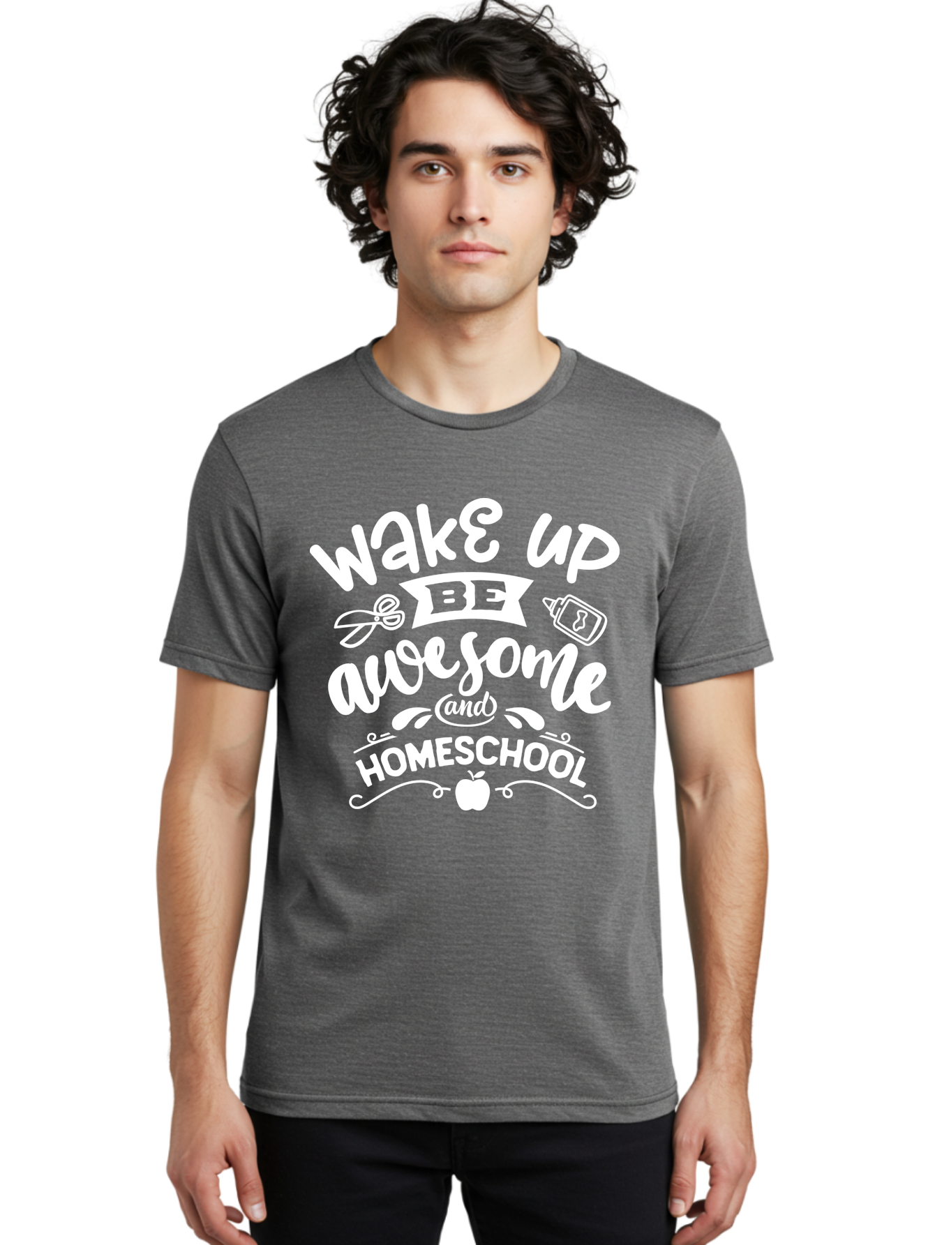 Wake-Up-Be-Awesome-And-Homeschool Men'S Graphic Tee, 100% Cotton, Comfortable Casual Summer Wear, Machine Washable, Homeschool Inspiration, Motivational Quote, Positive Affirmation, Homeschooling, Education, Learning, Apple, School Supplies Aab455 8
