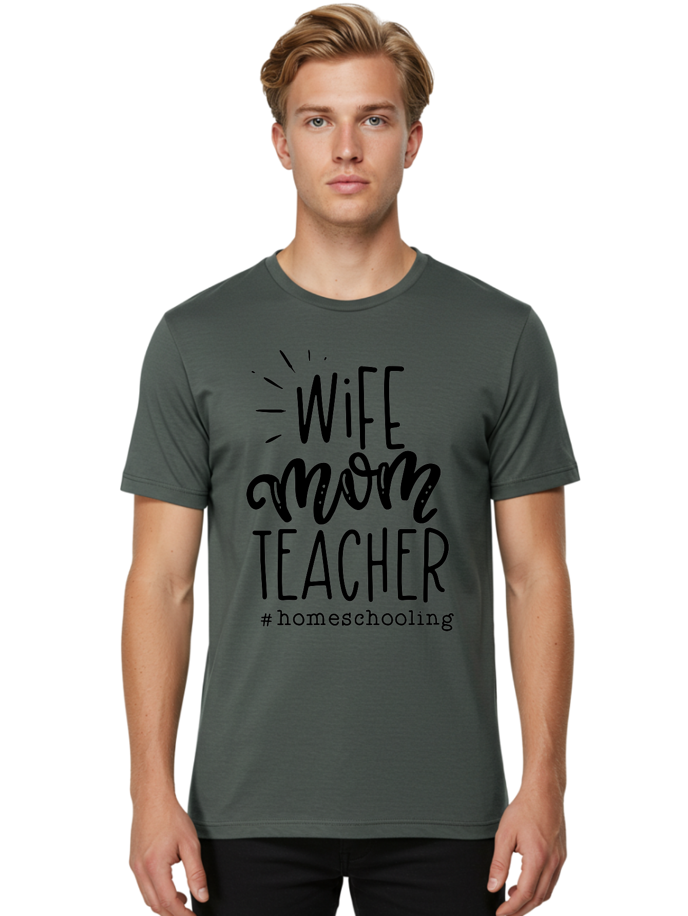 Wife-Mom-Teacher-Homeschooling-1 Men'S Graphic Tee, 100% Cotton, Comfortable Casual Summer Wear, Machine Washable, Homeschooling Mom, Wife And Teacher, Mom Life, Teacher Life, Homeschooling Quotes, Inspirational Quotes, Mom Quotes, Aab456 24