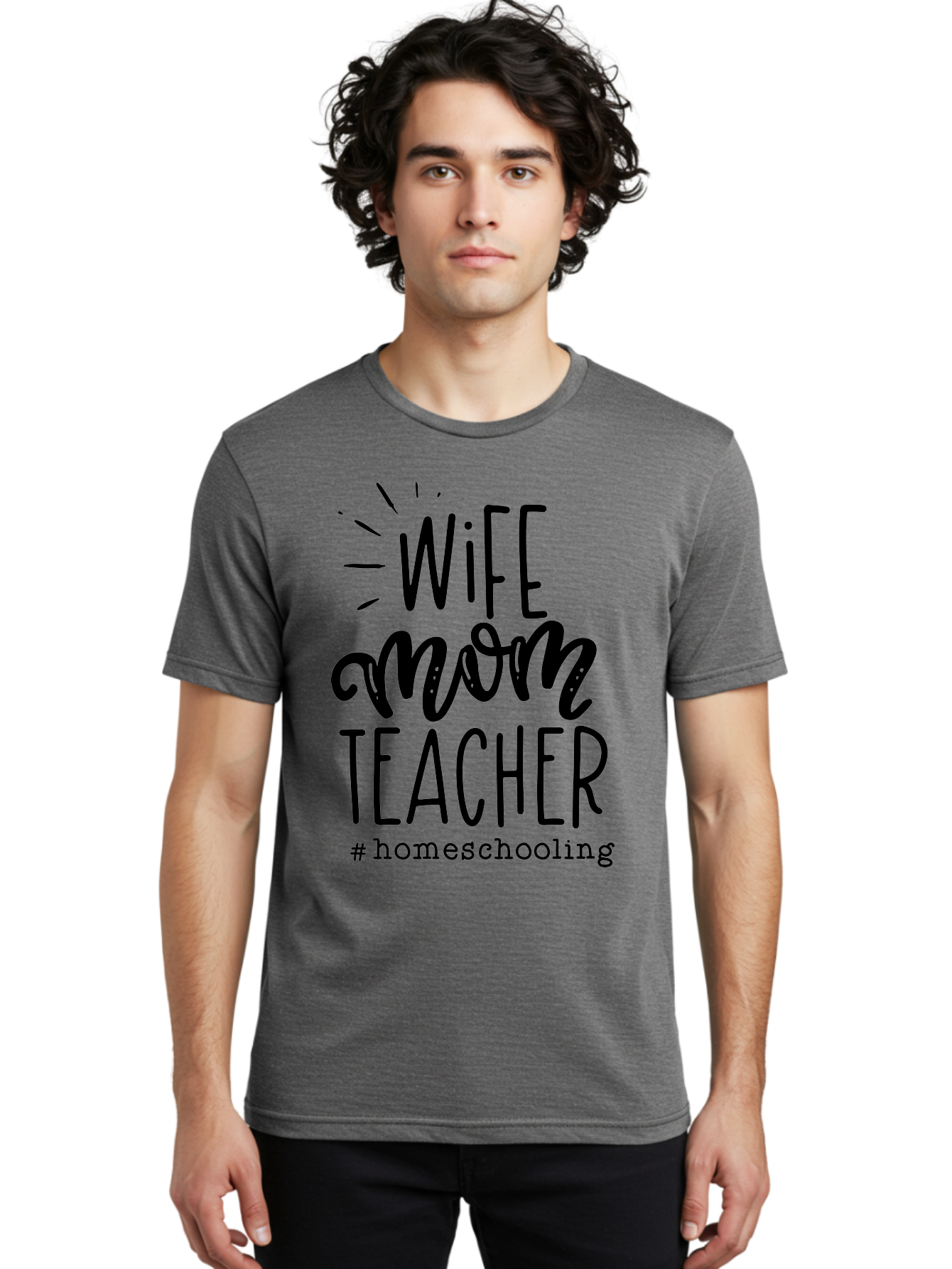 Wife-Mom-Teacher-Homeschooling-1 Men'S Graphic Tee, 100% Cotton, Comfortable Casual Summer Wear, Machine Washable, Homeschooling Mom, Wife And Teacher, Mom Life, Teacher Life, Homeschooling Quotes, Inspirational Quotes, Mom Quotes, Aab456 12