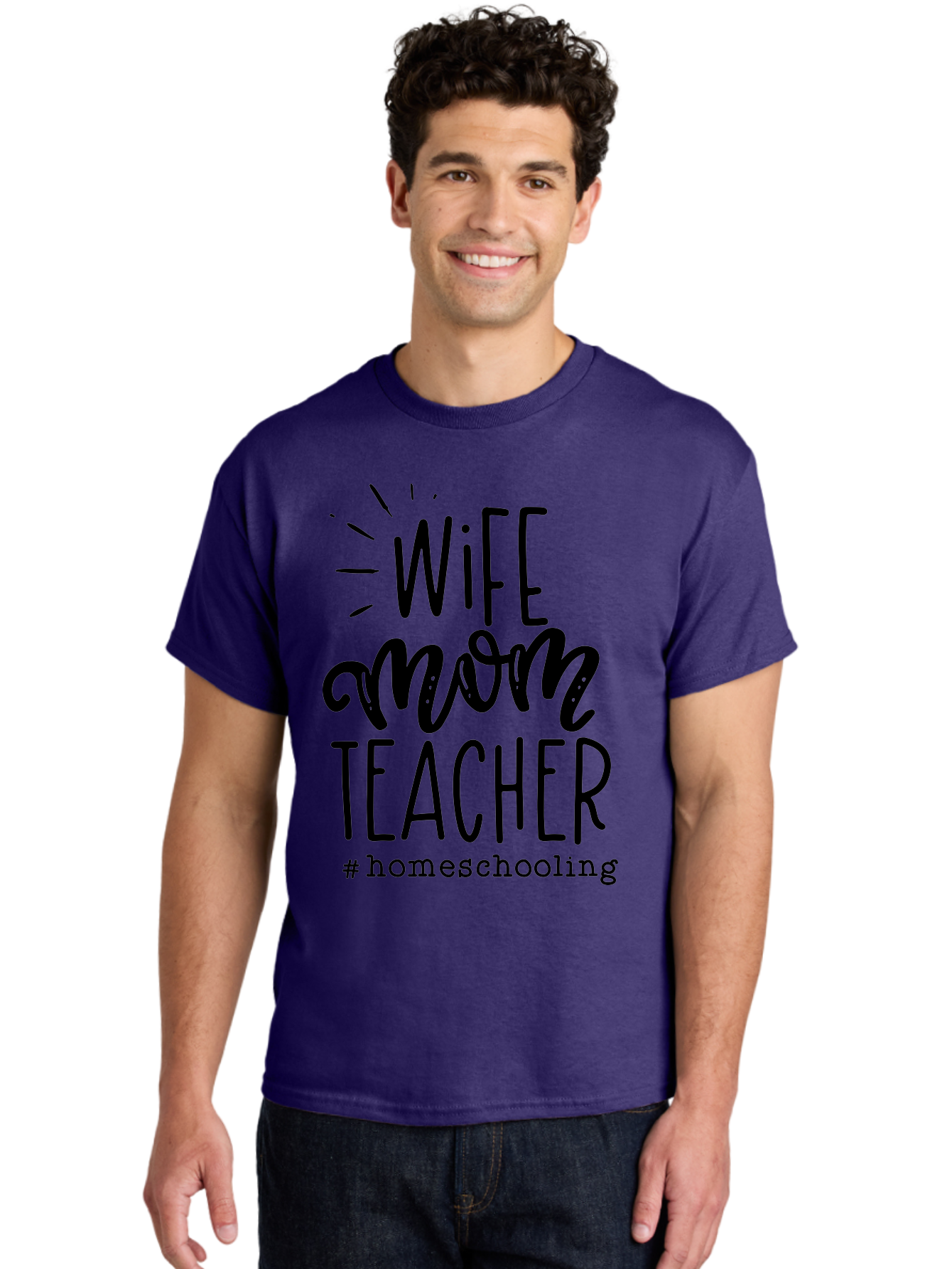Wife-Mom-Teacher-Homeschooling-1 Men'S Graphic Tee, 100% Cotton, Comfortable Casual Summer Wear, Machine Washable, Homeschooling Mom, Wife And Teacher, Mom Life, Teacher Life, Homeschooling Quotes, Inspirational Quotes, Mom Quotes, Aab456 26