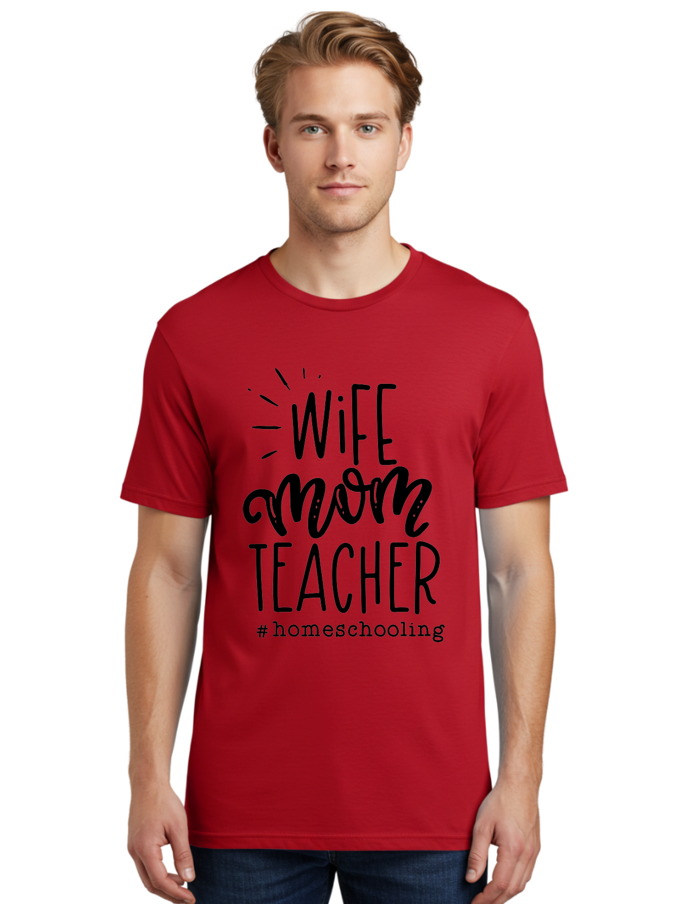 Wife-Mom-Teacher-Homeschooling-1 Men'S Graphic Tee, 100% Cotton, Comfortable Casual Summer Wear, Machine Washable, Homeschooling Mom, Wife And Teacher, Mom Life, Teacher Life, Homeschooling Quotes, Inspirational Quotes, Mom Quotes, Aab456 10