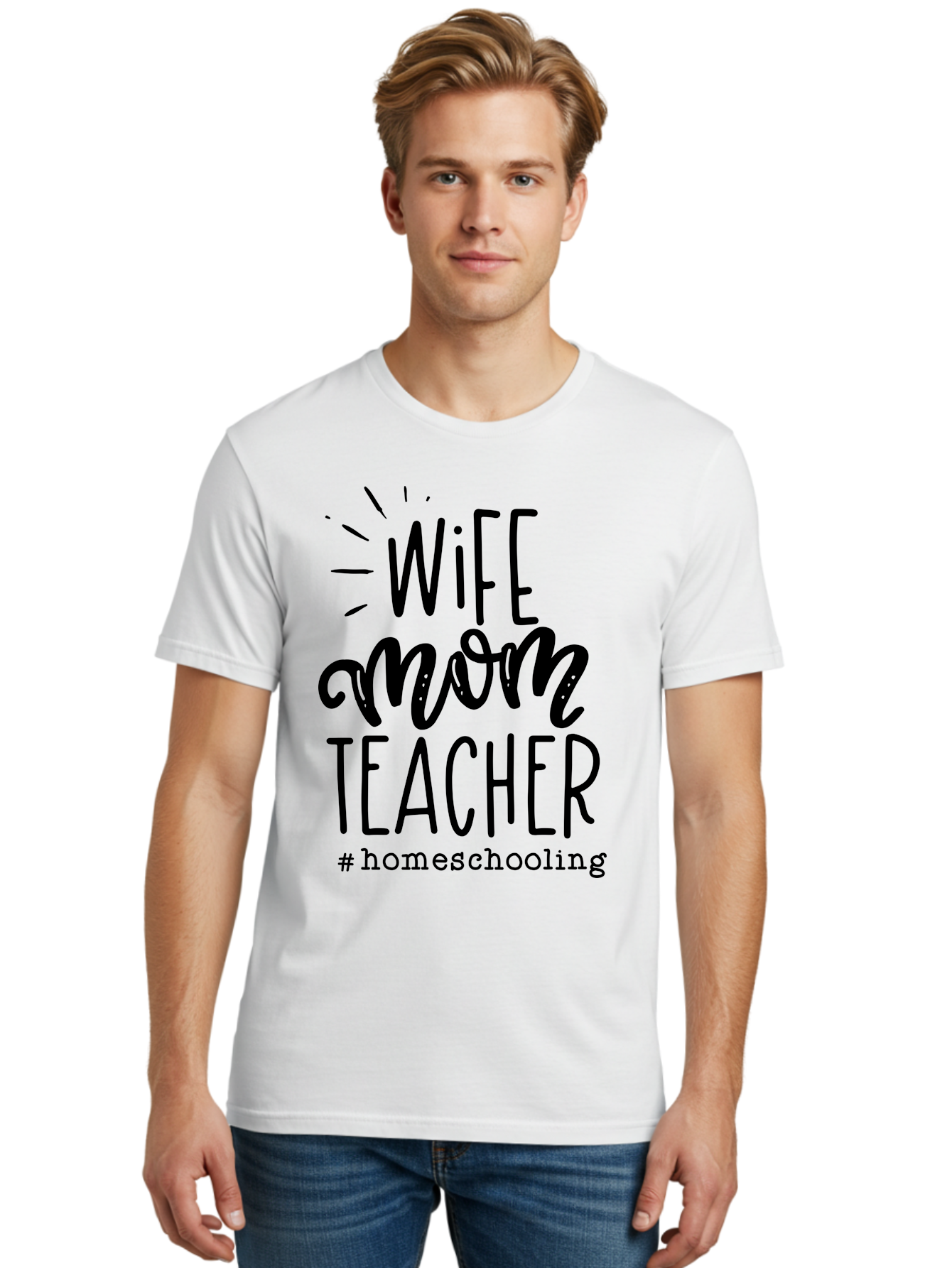 Wife-Mom-Teacher-Homeschooling-1 Men'S Graphic Tee, 100% Cotton, Comfortable Casual Summer Wear, Machine Washable, Homeschooling Mom, Wife And Teacher, Mom Life, Teacher Life, Homeschooling Quotes, Inspirational Quotes, Mom Quotes, Aab456 8