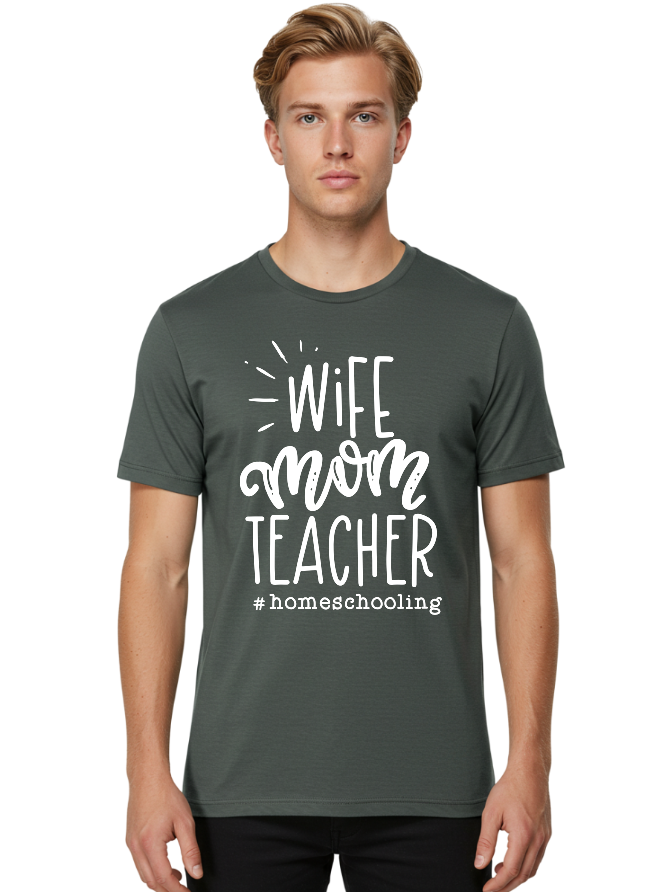 Wife-Mom-Teacher-Homeschooling Men'S Graphic Tee, 100% Cotton, Comfortable Casual Summer Wear, Machine Washable, Homeschooling Mom, Wife And Mother, Teacher Inspiration, Homeschooling Lifestyle, Parenting Goals, Mom Life, Teacher Life Aab457 28
