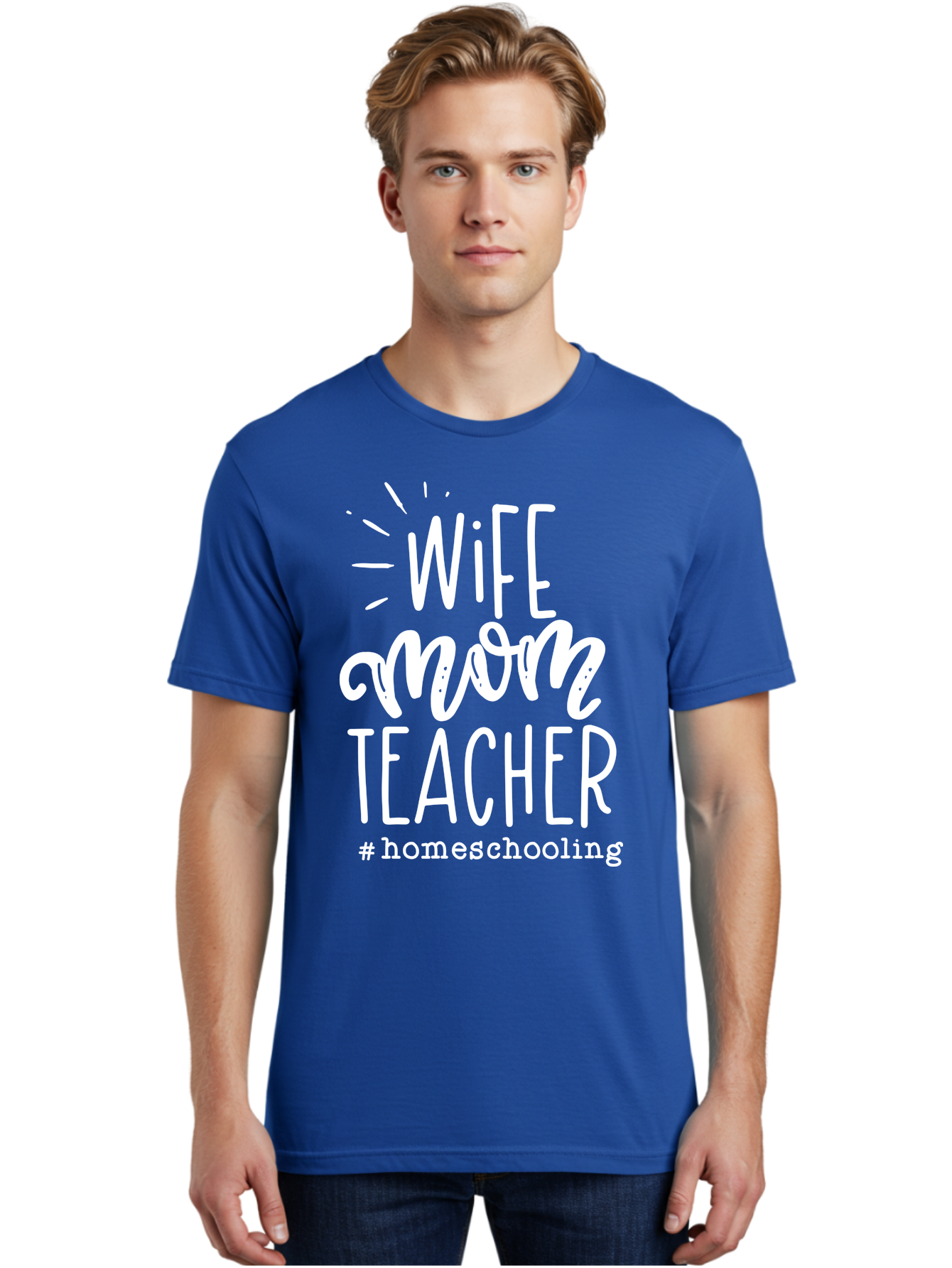 Wife-Mom-Teacher-Homeschooling Men'S Graphic Tee, 100% Cotton, Comfortable Casual Summer Wear, Machine Washable, Homeschooling Mom, Wife And Mother, Teacher Inspiration, Homeschooling Lifestyle, Parenting Goals, Mom Life, Teacher Life Aab457 2